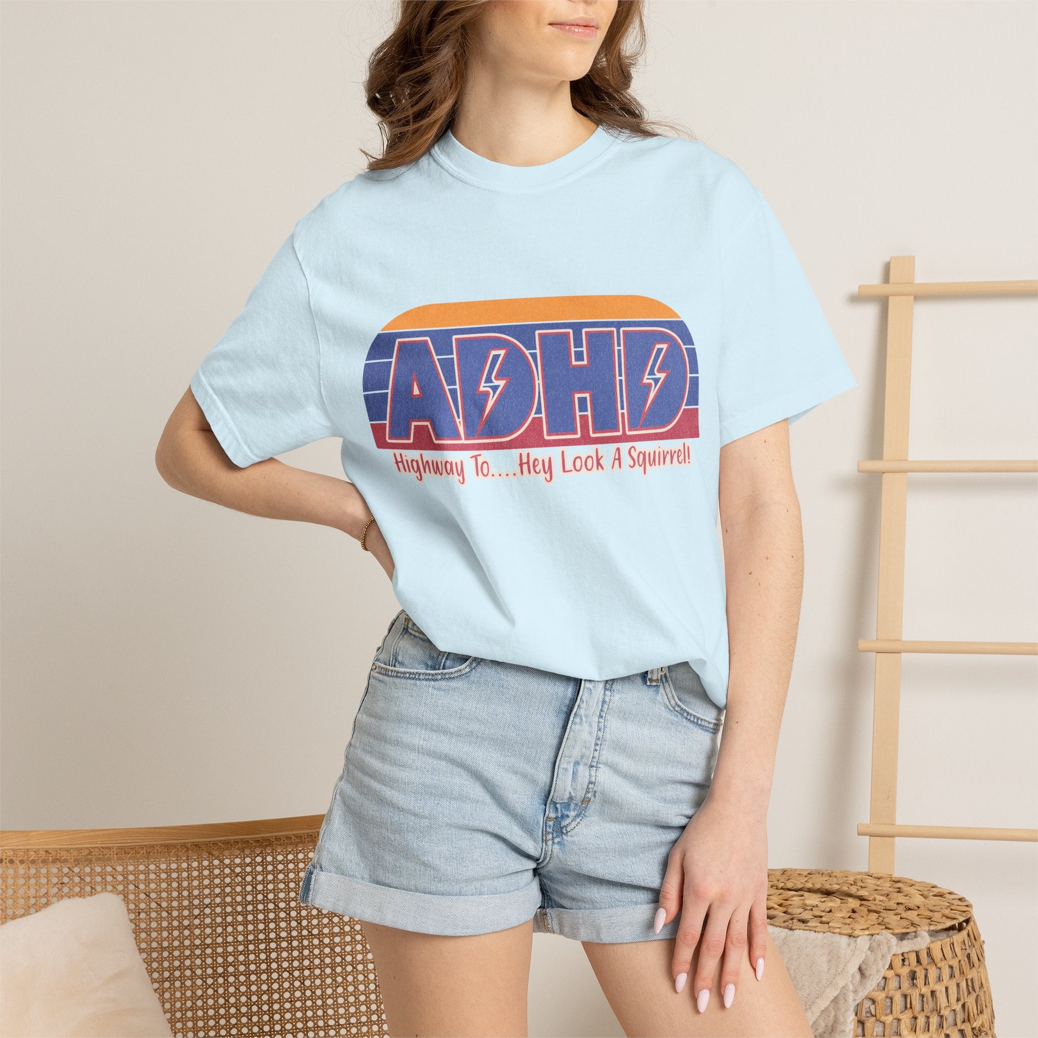 ADHD Retro Stripe T-Shirt — "Highway To... Hey Look A Squirrel" Graphic Tee
