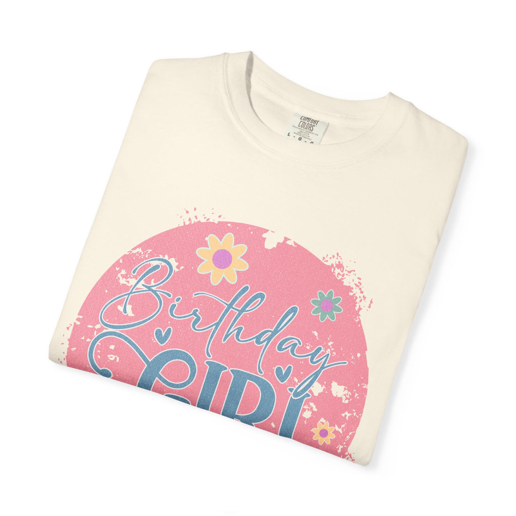 Birthday Girl Textured T-Shirt — Floral Pink Celebration Tee