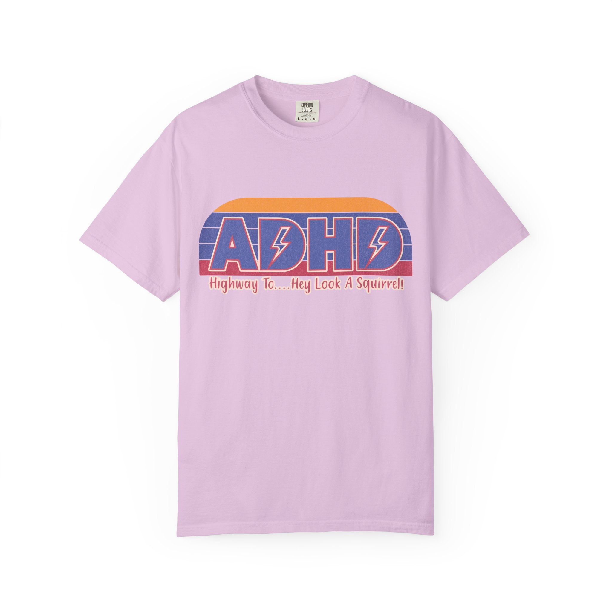 ADHD Retro Stripe T-Shirt — "Highway To... Hey Look A Squirrel" Graphic Tee