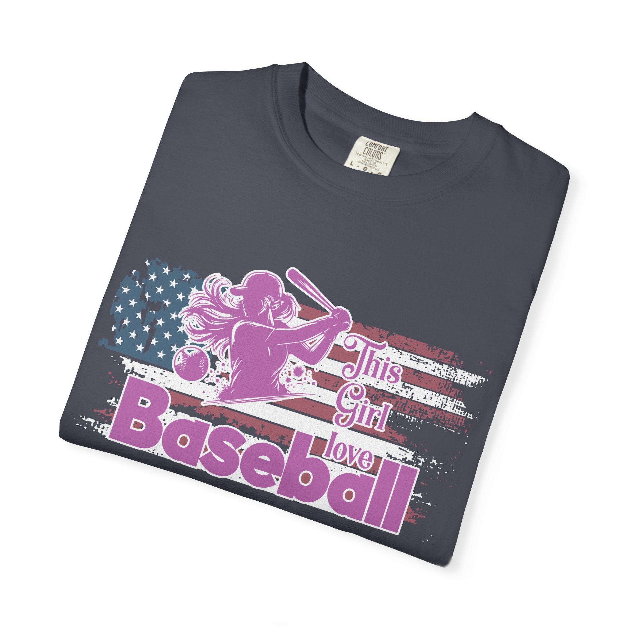 Textured Baseball Tee — "This Girl Loves Baseball" Patriotic Pink Softball T-Shirt