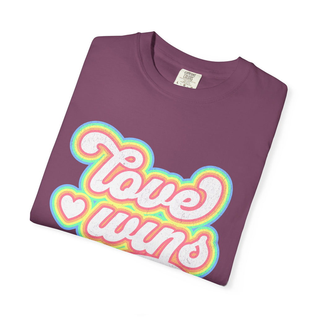 Textured Retro 'Love Wins' T-Shirt — Rainbow Script Pride Tee