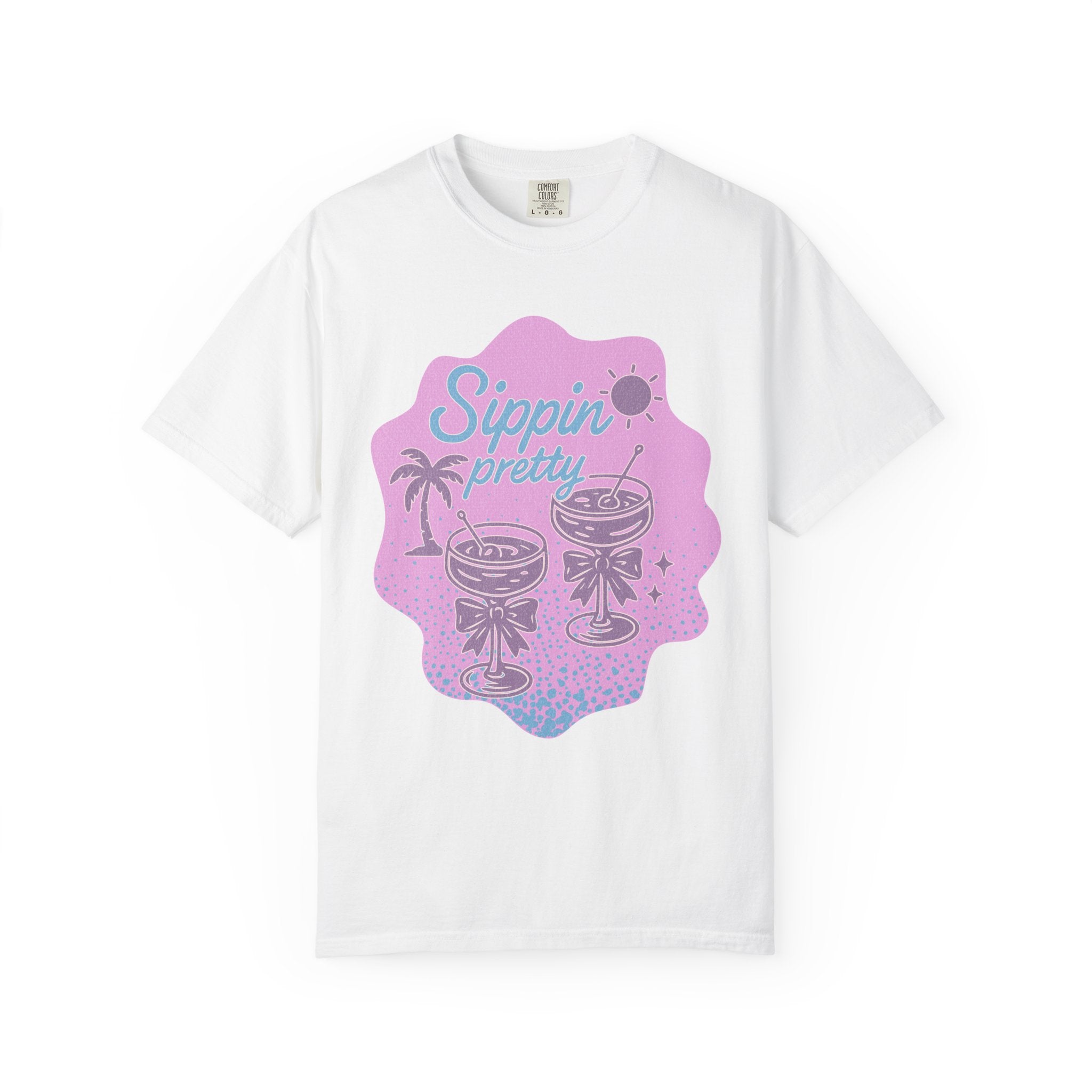 T-Shirt — "Sippin' Pretty" Tropical Cocktail Textured Graphic Tee