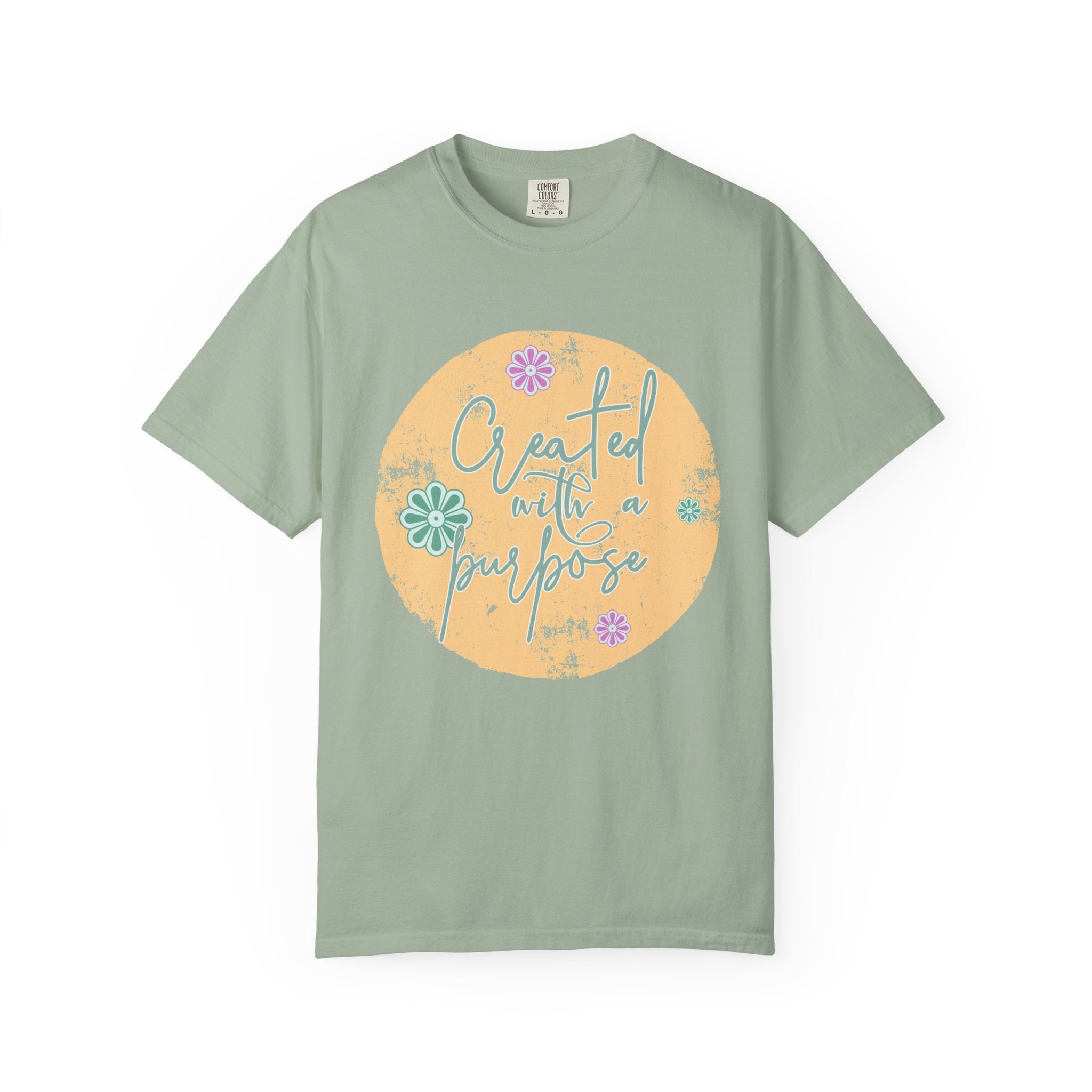 Created with a Purpose T-shirt |Textured Floral Handlettering Circle Design