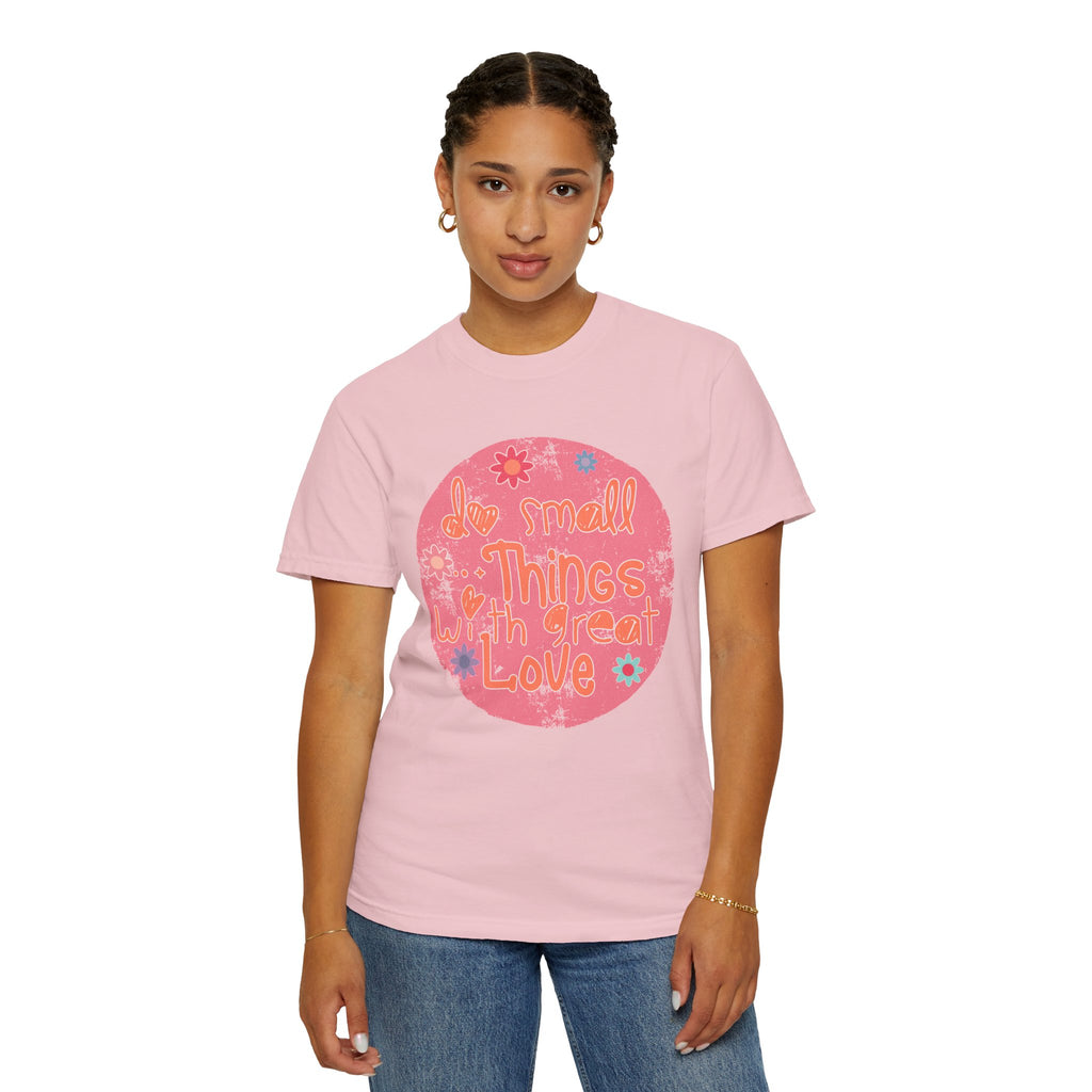 Textured T-Shirt — "Do Small Things With Great Love" Floral Circle Graphic