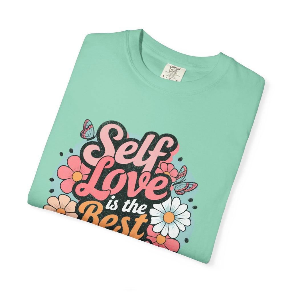 Self Love is the Best Medicine T-Shirt |Textured Floral Script Mental Health Design