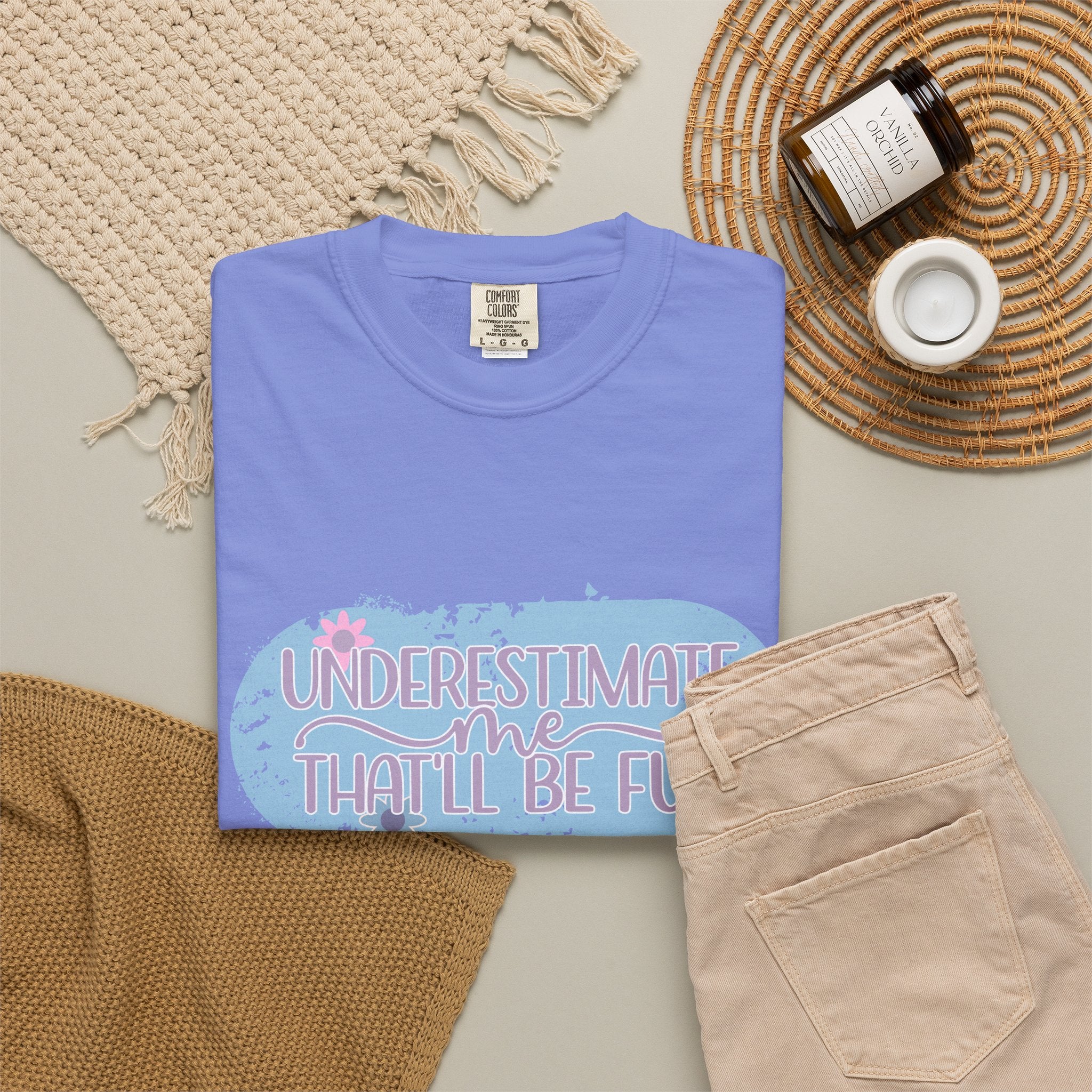 T-Shirt — "Underestimate Me, That’ll Be Fun" Textured Pastel Floral Graphic Tee