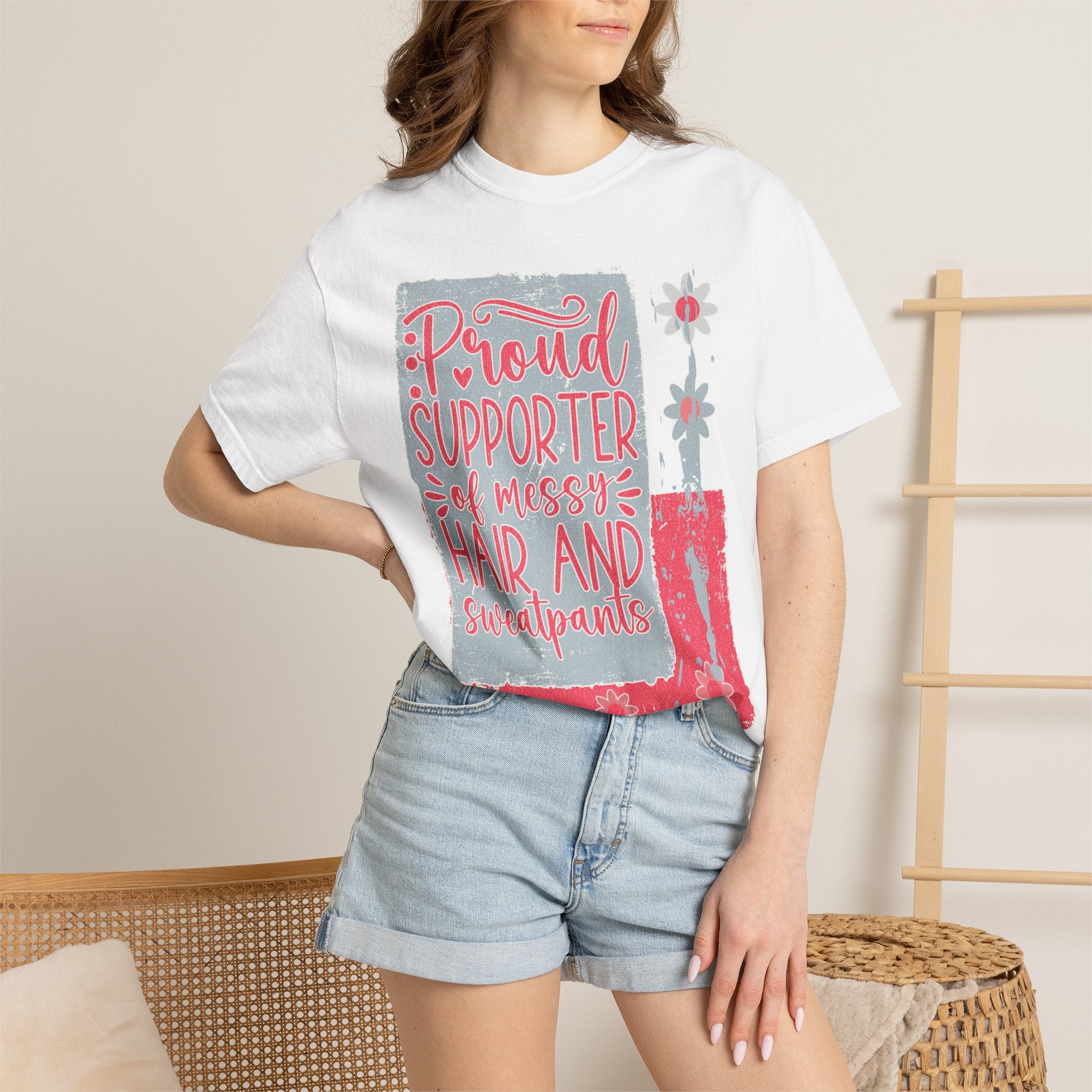 Supporter of Messy Hair & Sweatpants Textured T-Shirt