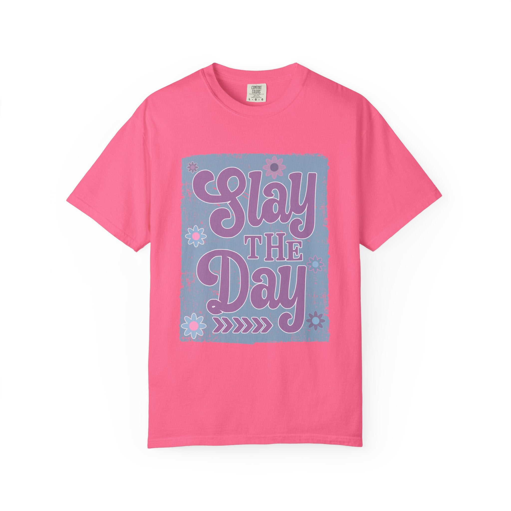 Textured Slay the Day Graphic T-Shirt — Retro Pastel Motivation Tee