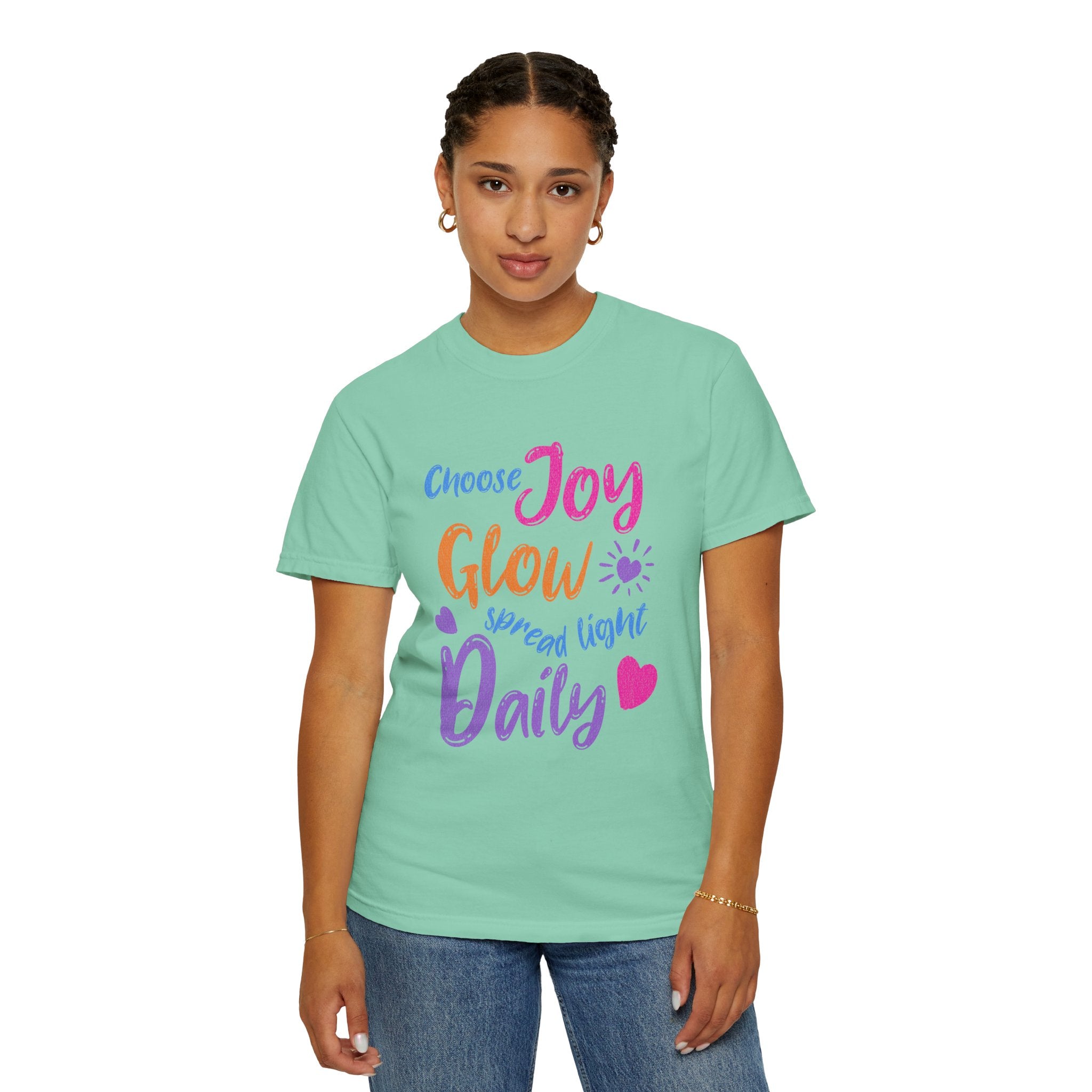 Textured Choose Joy Glow Spread Light Daily T-Shirt — Inspirational Positive Message Tee