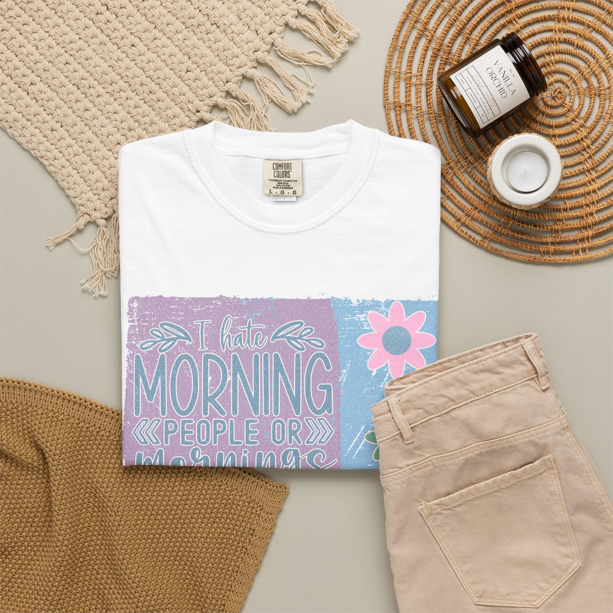 Textured Morning People or Not T-Shirt — Funny Floral Morning Person Graphic Tee