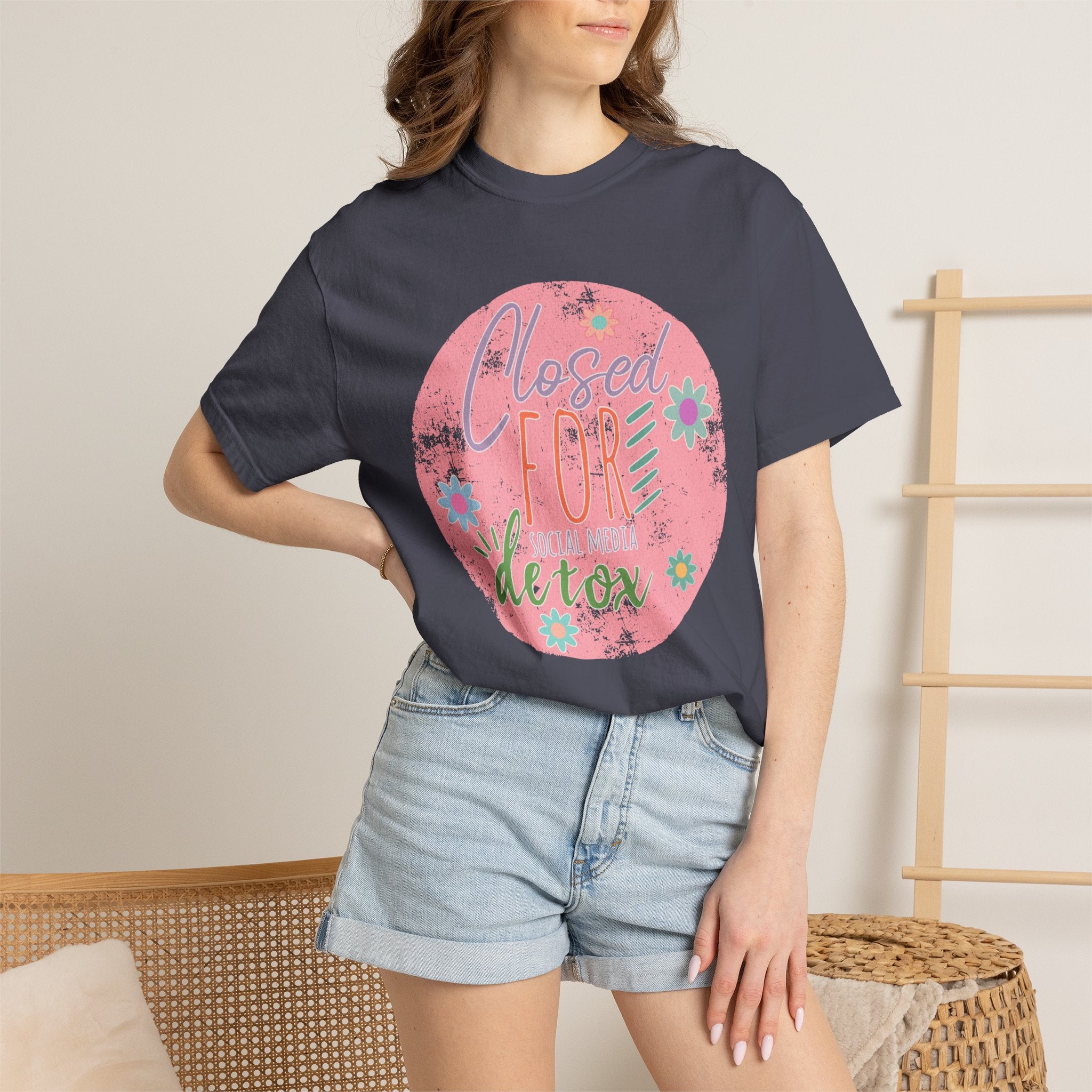 Closed For Detox Textured T‑Shirt — Cute Floral Wellness Tee