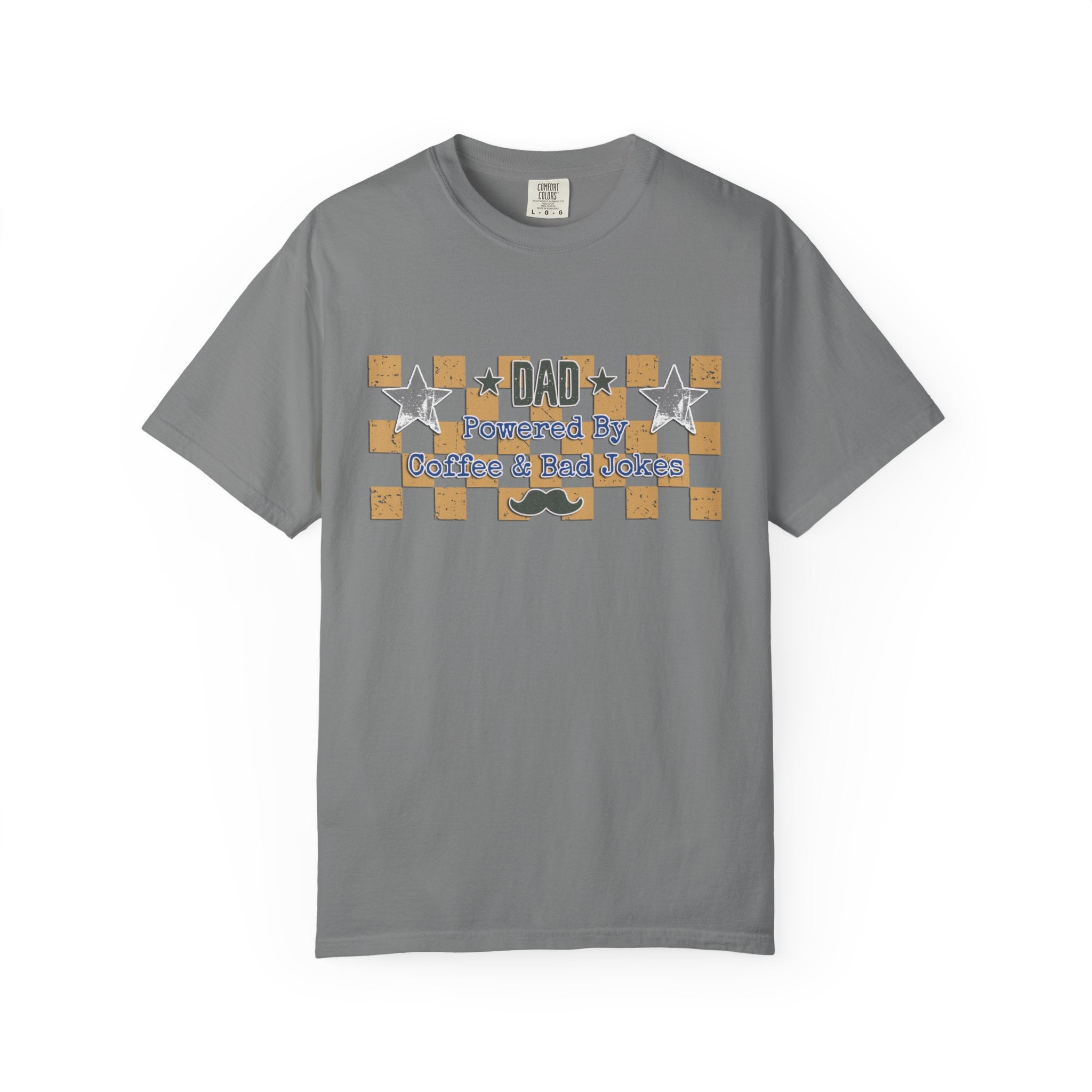 Dad Powered By Coffee & Bad Jokes Textured T-Shirt — Funny Fathers Day Gift