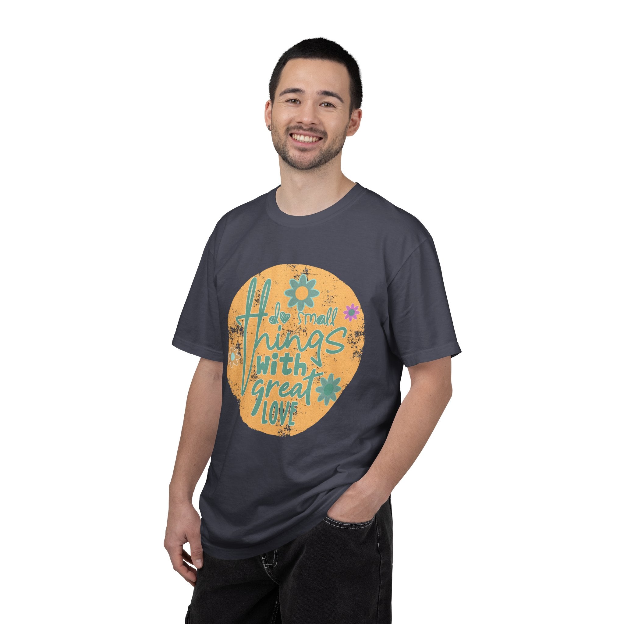 Textured T-Shirt — "Do Small Things With Great Love" Floral Graphic Tee