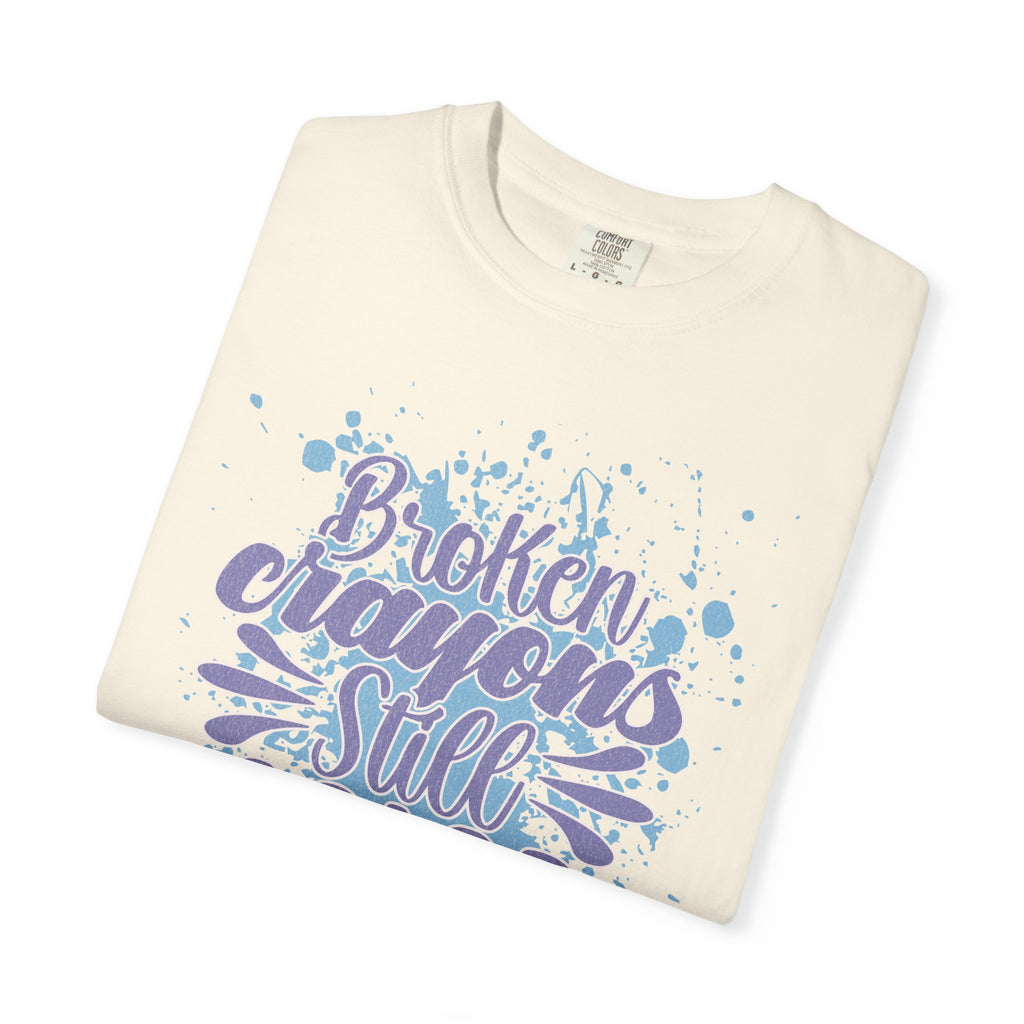 Broken Crayons Still Color  Textured T-Shirt — Inspirational Art Quote Tee