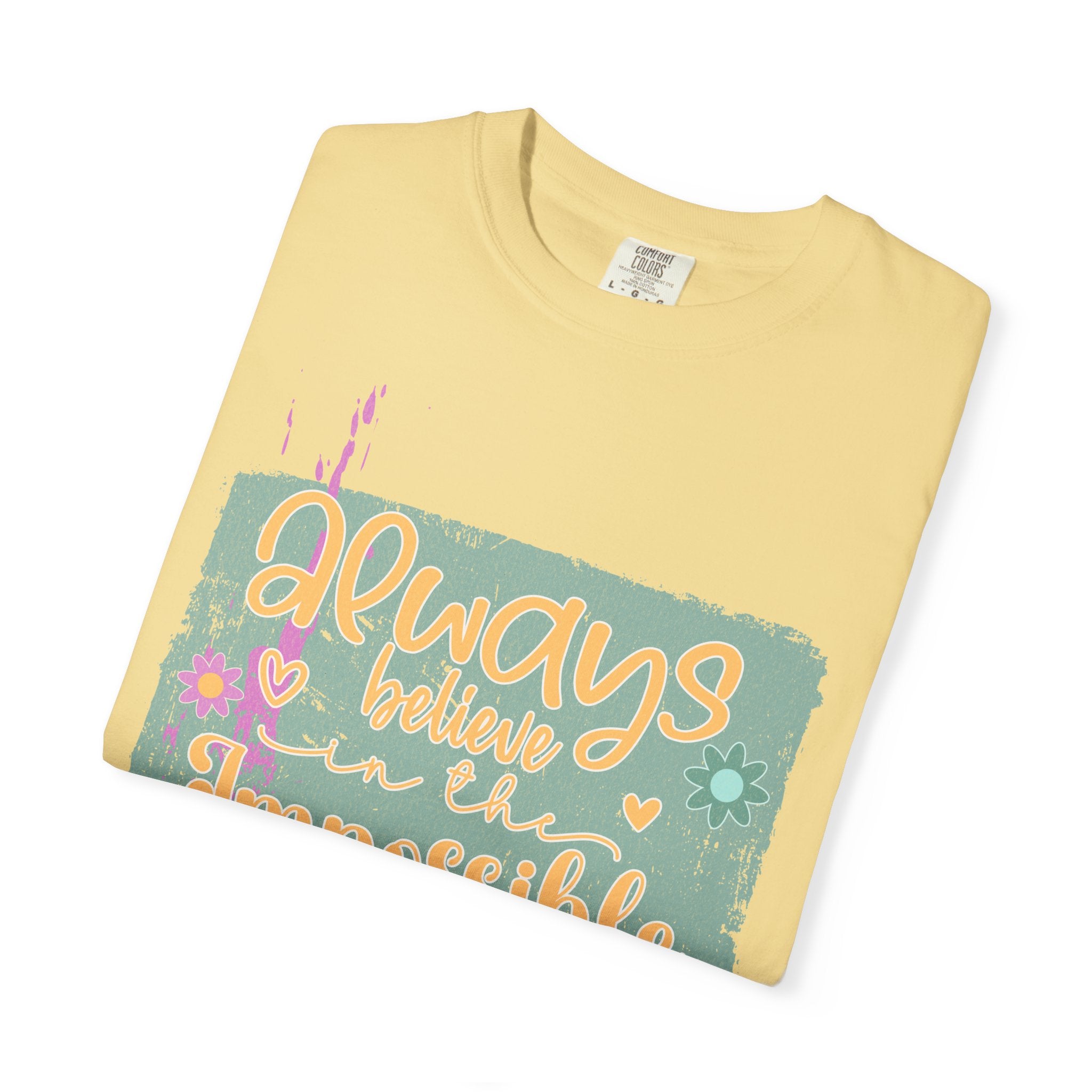 Textured Retro Believe In Impossible Unisex Garment-Dyed T-shirt