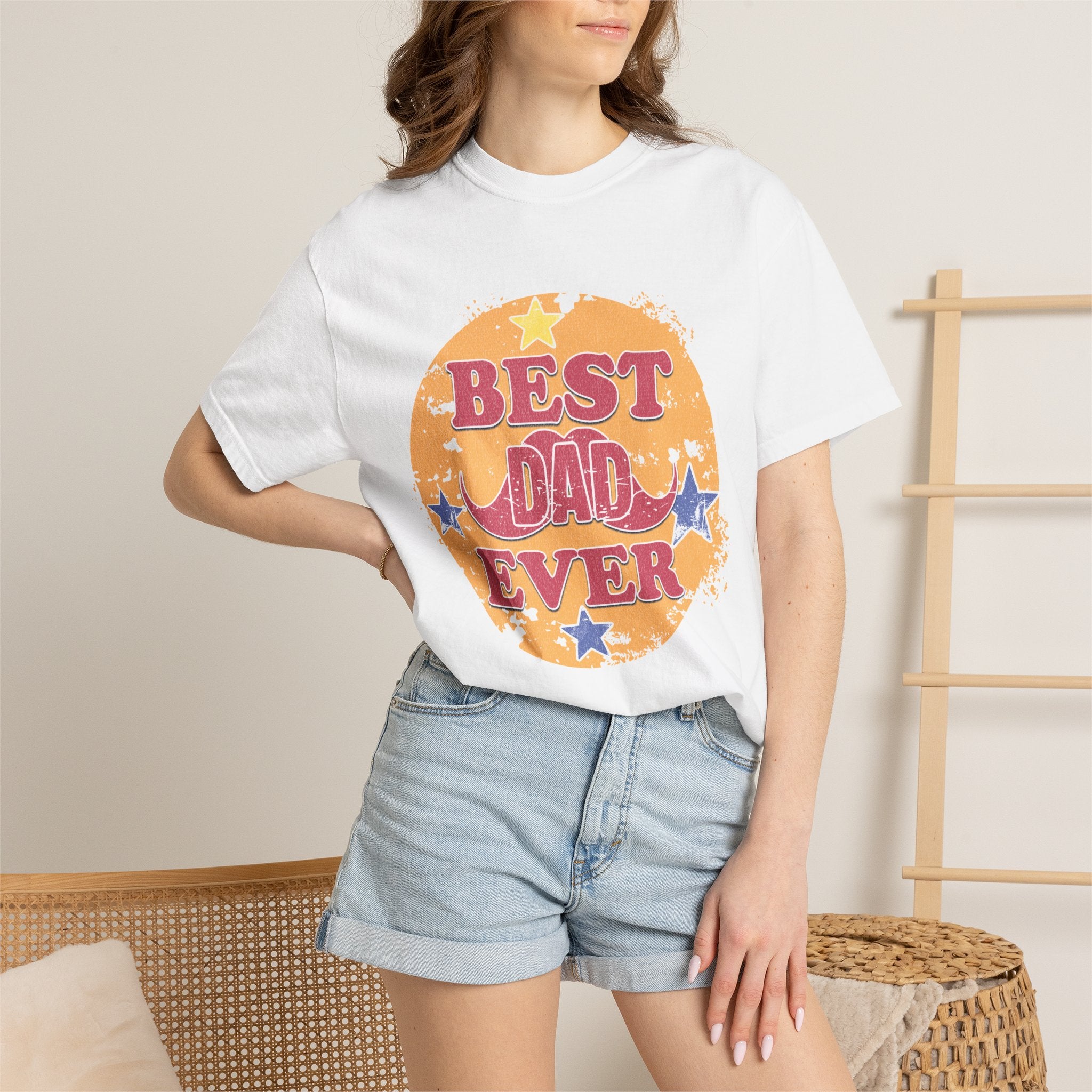 Textured Best Dad Ever T-Shirt — Retro Stars Father’s Day Tee