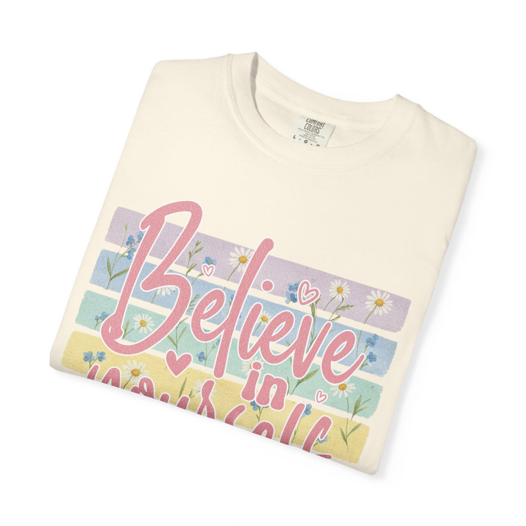 Textured Believe in Yourself T-Shirt — Pastel Floral Inspirational Tee