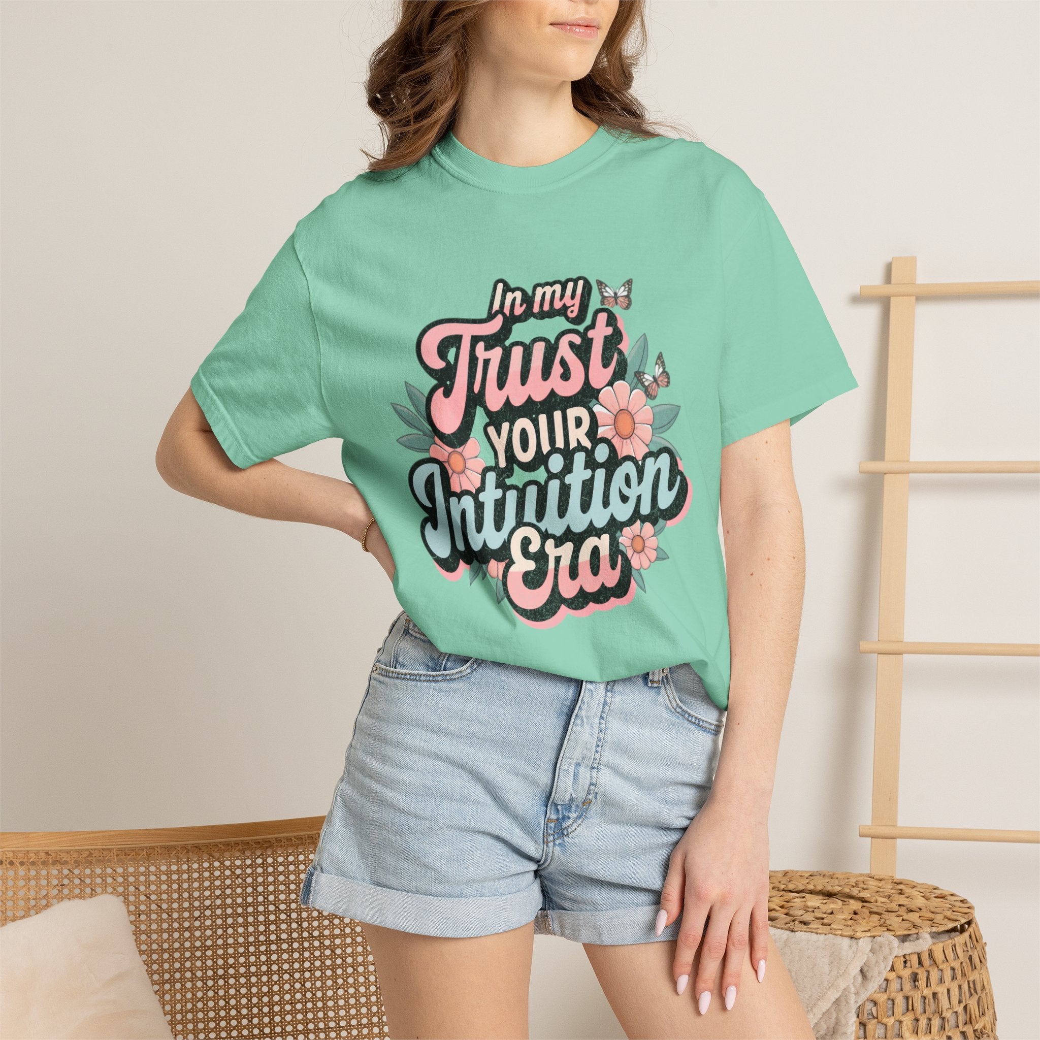 Trust Your Intuition Era T-shirt | Textured Floral Script Typography, Positive Message