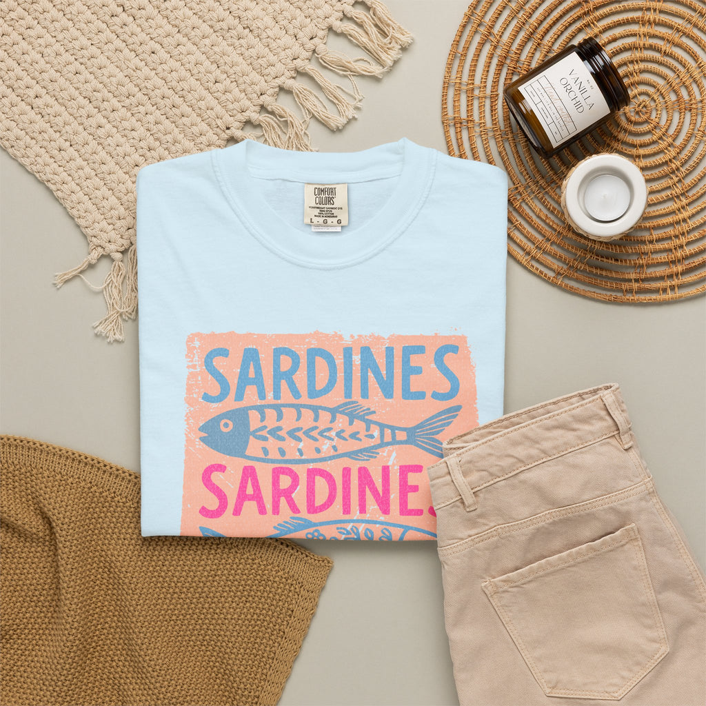 Sardines Textured Graphic T-Shirt — Retro Fish Print Tee