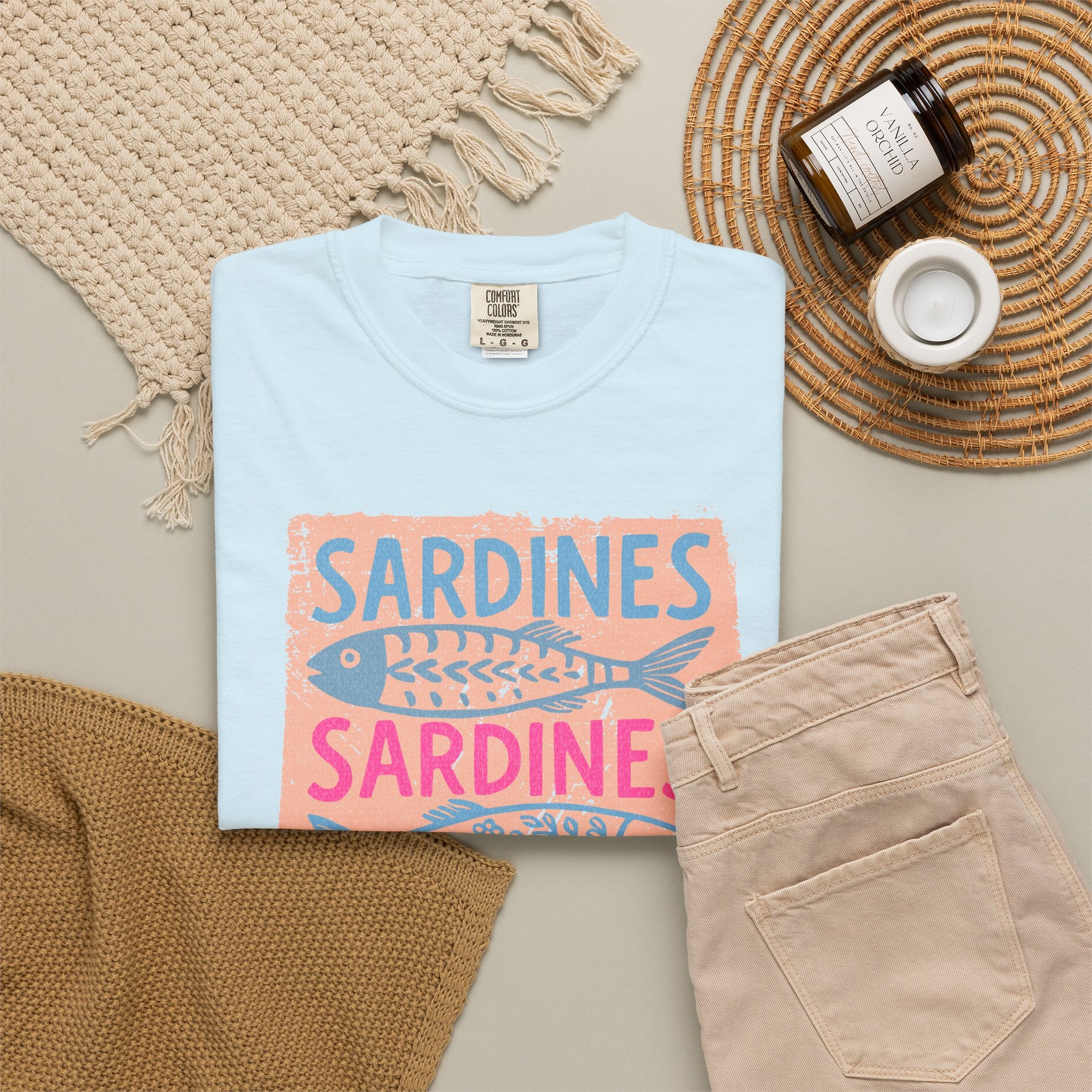 Sardines Textured Graphic T-Shirt — Retro Fish Print Tee