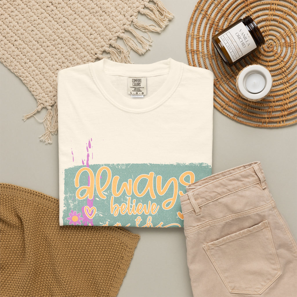Textured Retro Believe In Impossible Unisex Garment-Dyed T-shirt