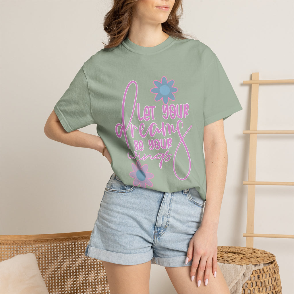 Textured Inspirational Floral Tee — "Let Your Dreams Be Your Wings"