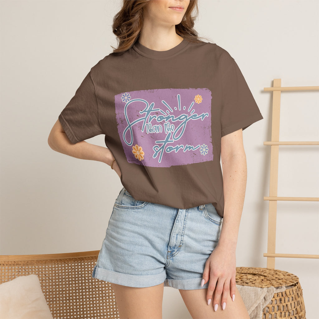 Stronger Than The Storm T-shirt |Textured Floral Script Graphic
