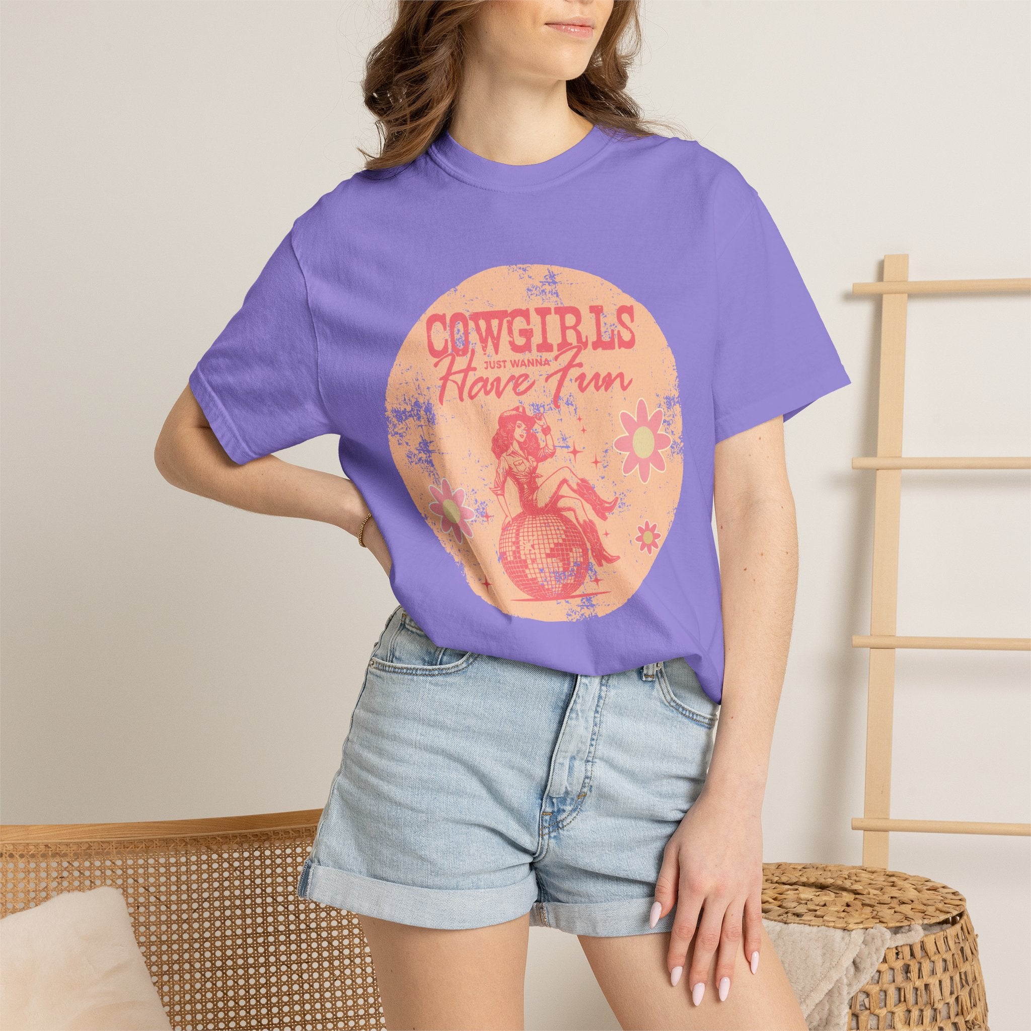 Cowgirls Just Wanna Have Fun Textured Retro Graphic T-Shirt