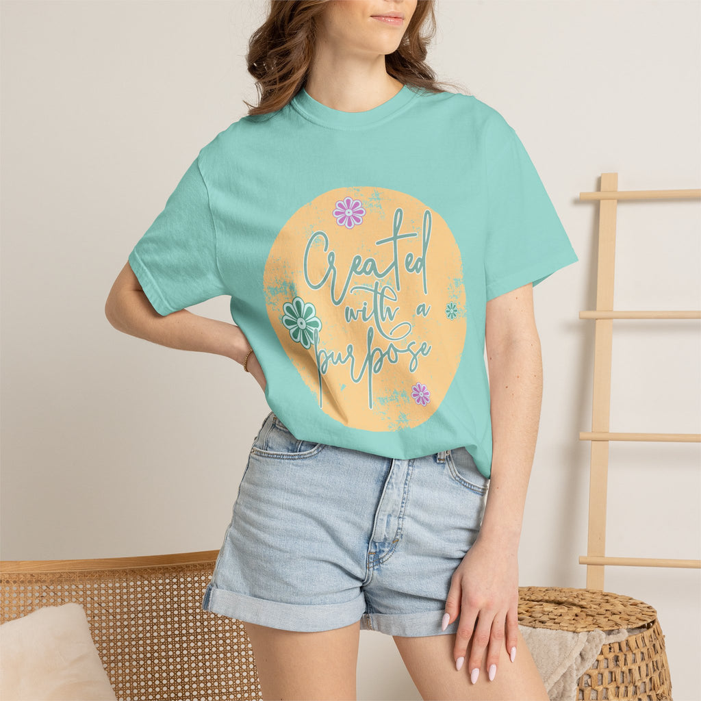 Created with a Purpose T-shirt |Textured Floral Handlettering Circle Design