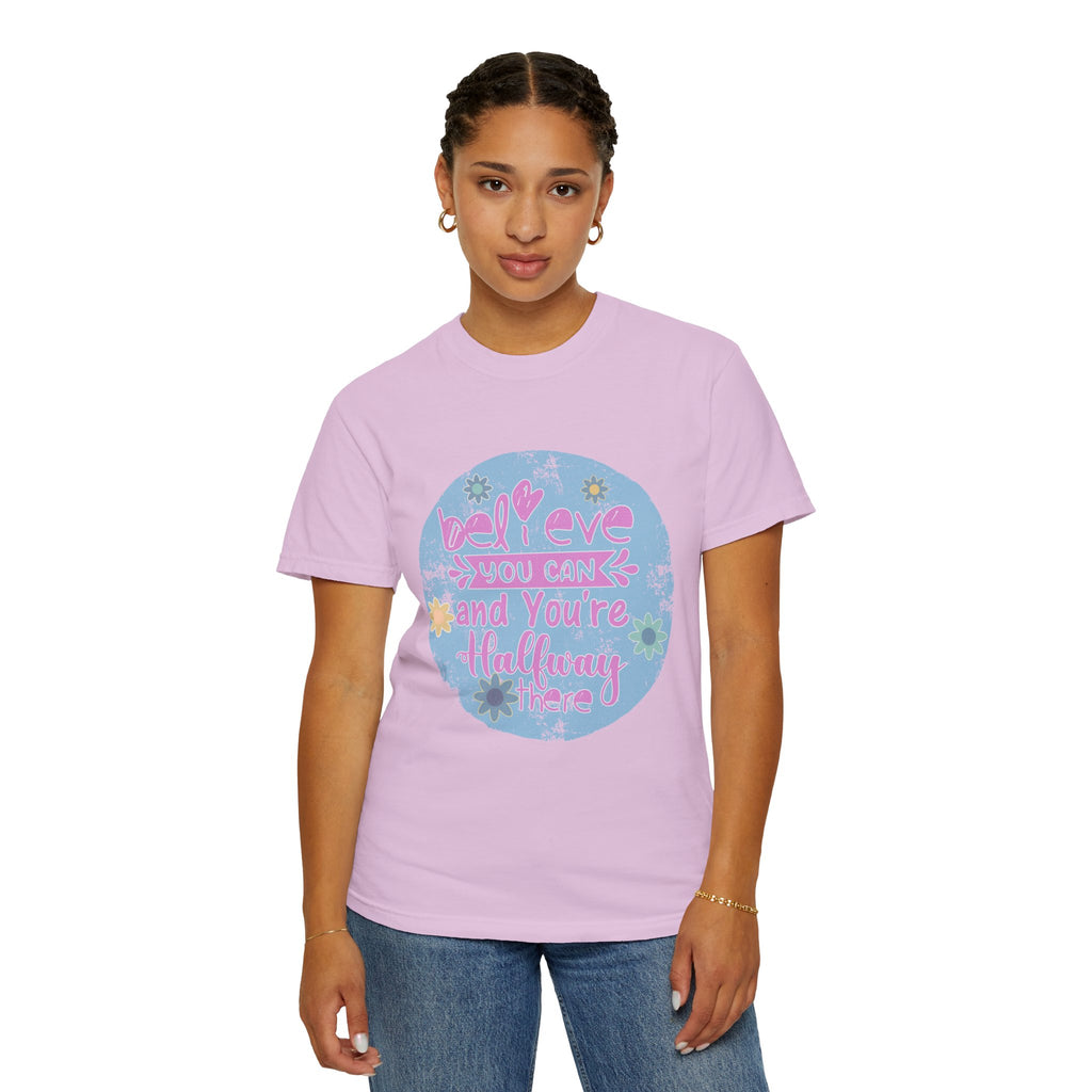 Textured Believe You Can Floral Graphic T-Shirt — Inspirational Motivational Tee