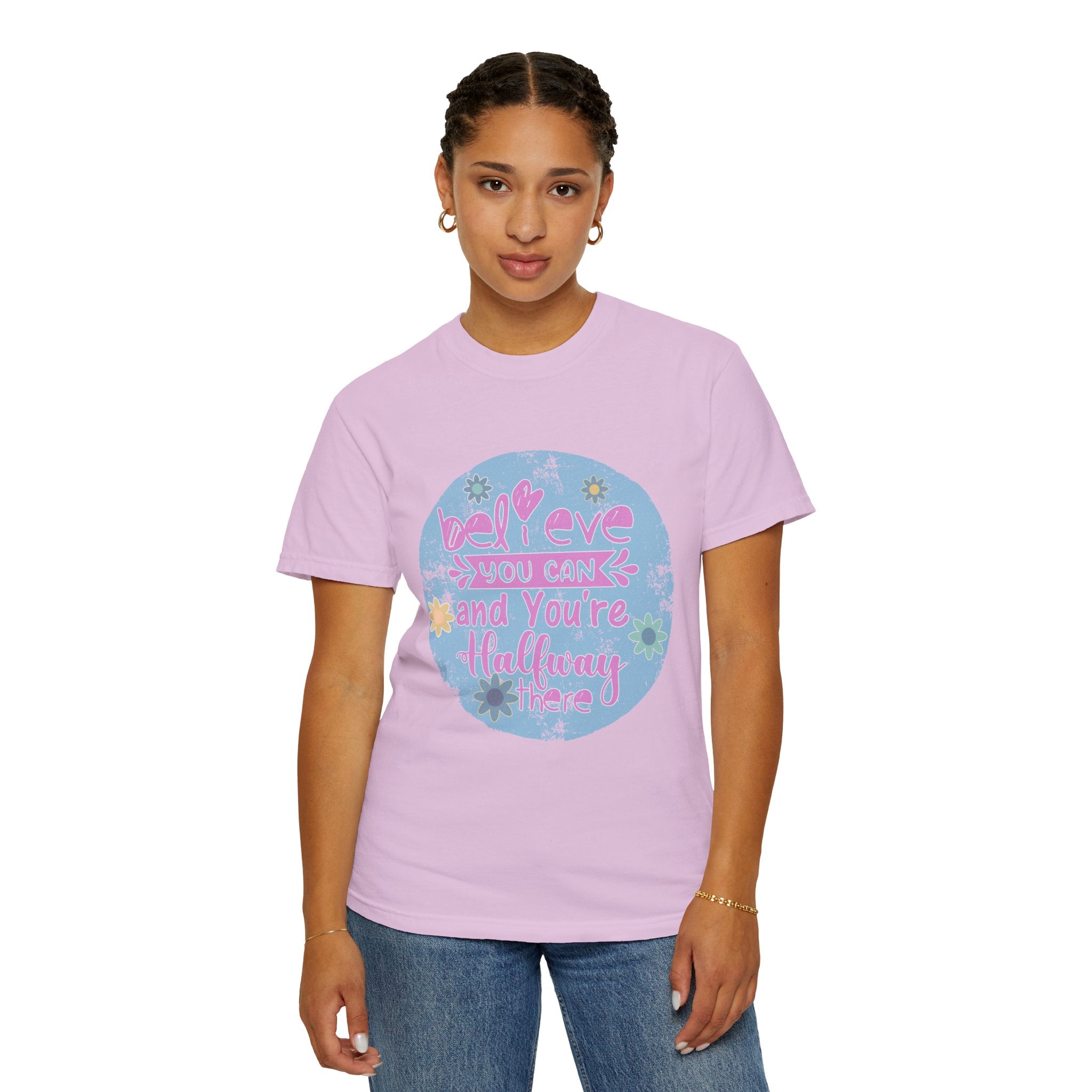 Textured Believe You Can Floral Graphic T-Shirt — Inspirational Motivational Tee