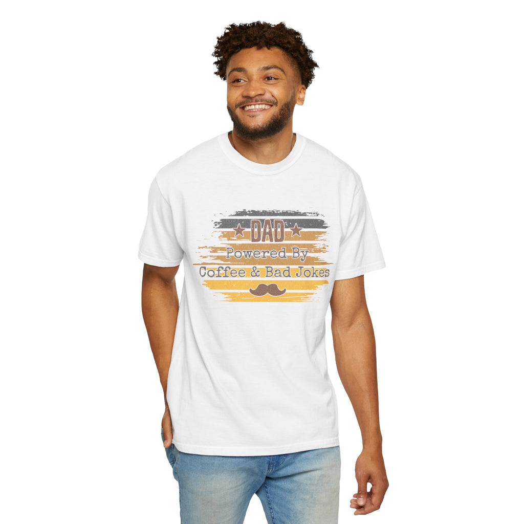 Dad Powered by Coffee & Bad Jokes Textured  T-Shirt