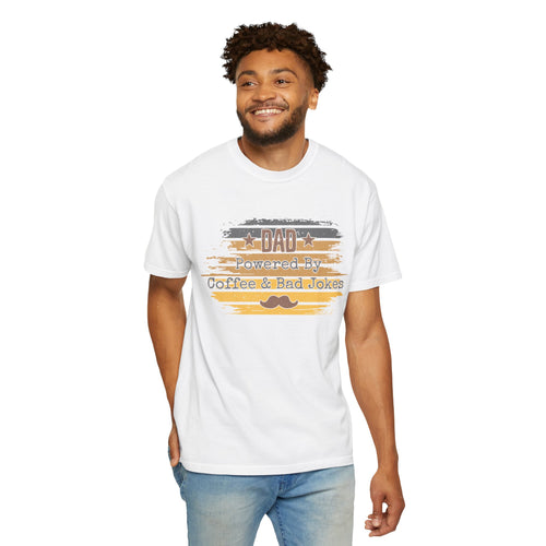 Dad Powered by Coffee & Bad Jokes Textured  T-Shirt
