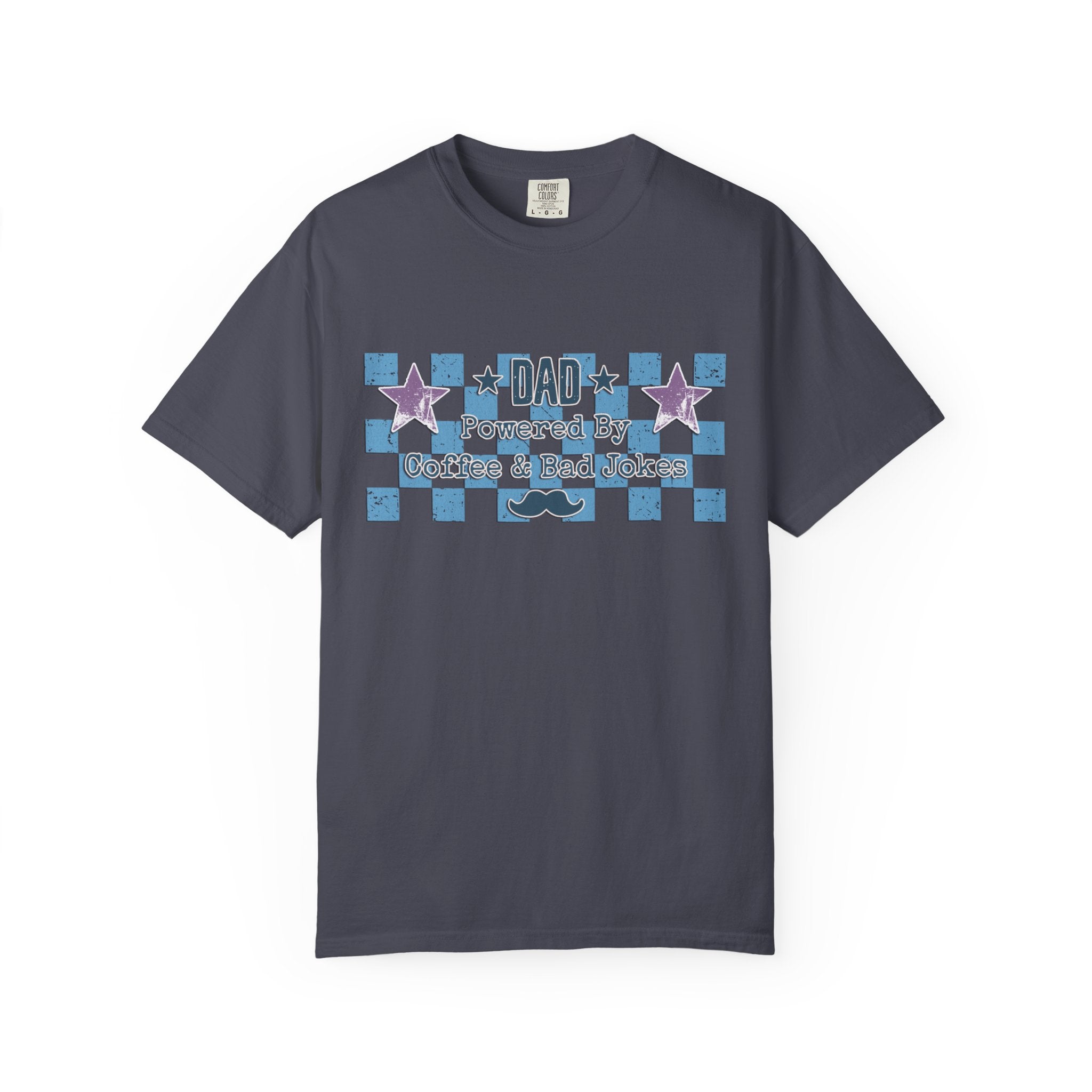 Textured Dad Powered By Coffee & Chaos T-Shirt — Retro Checkered Father's Day Tee