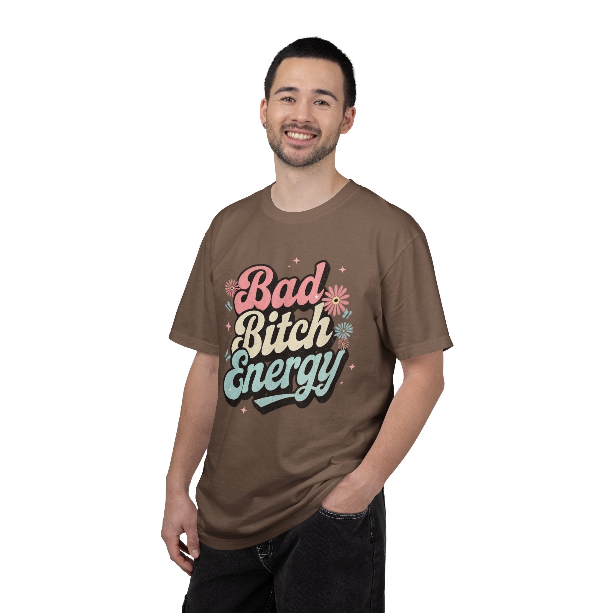 Bad Bitch Energy T-shirt |Textured Retro Script Floral Graphic