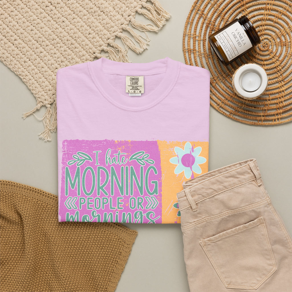 I Hate Morning People Textured  Shirt — Retro Flower Graphic Tee