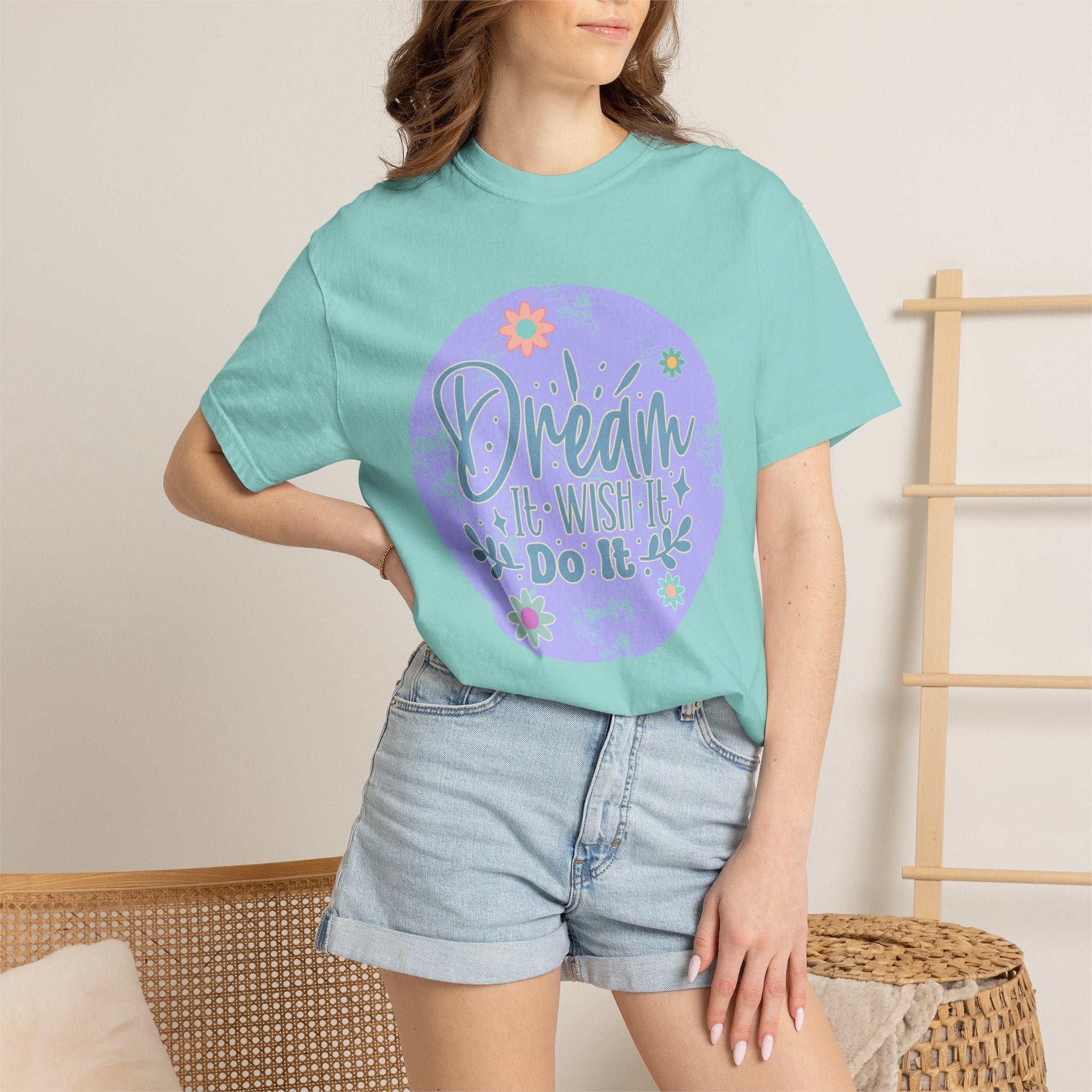 Dream Wish It Do It Textured T-Shirt — Inspirational Floral Graphic Tee