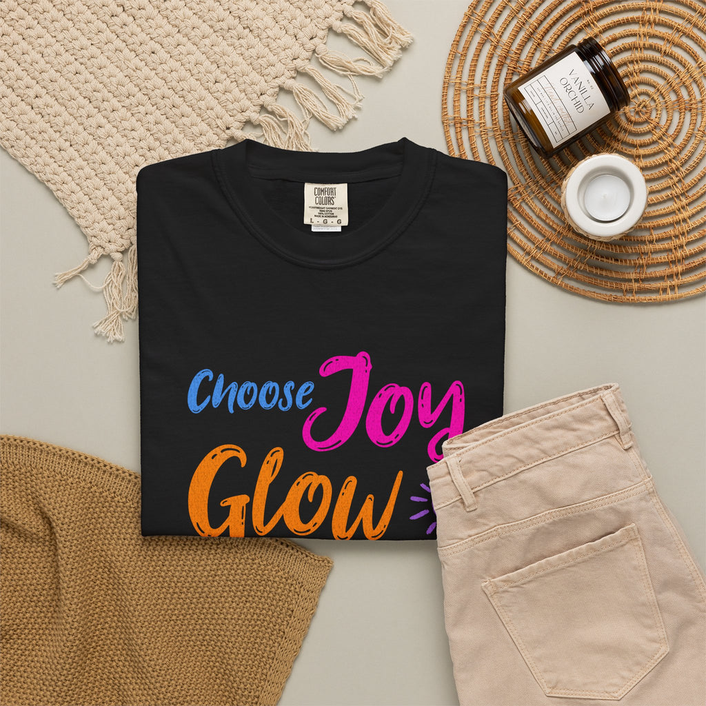 Textured Choose Joy Glow Spread Light Daily T-Shirt — Inspirational Positive Message Tee