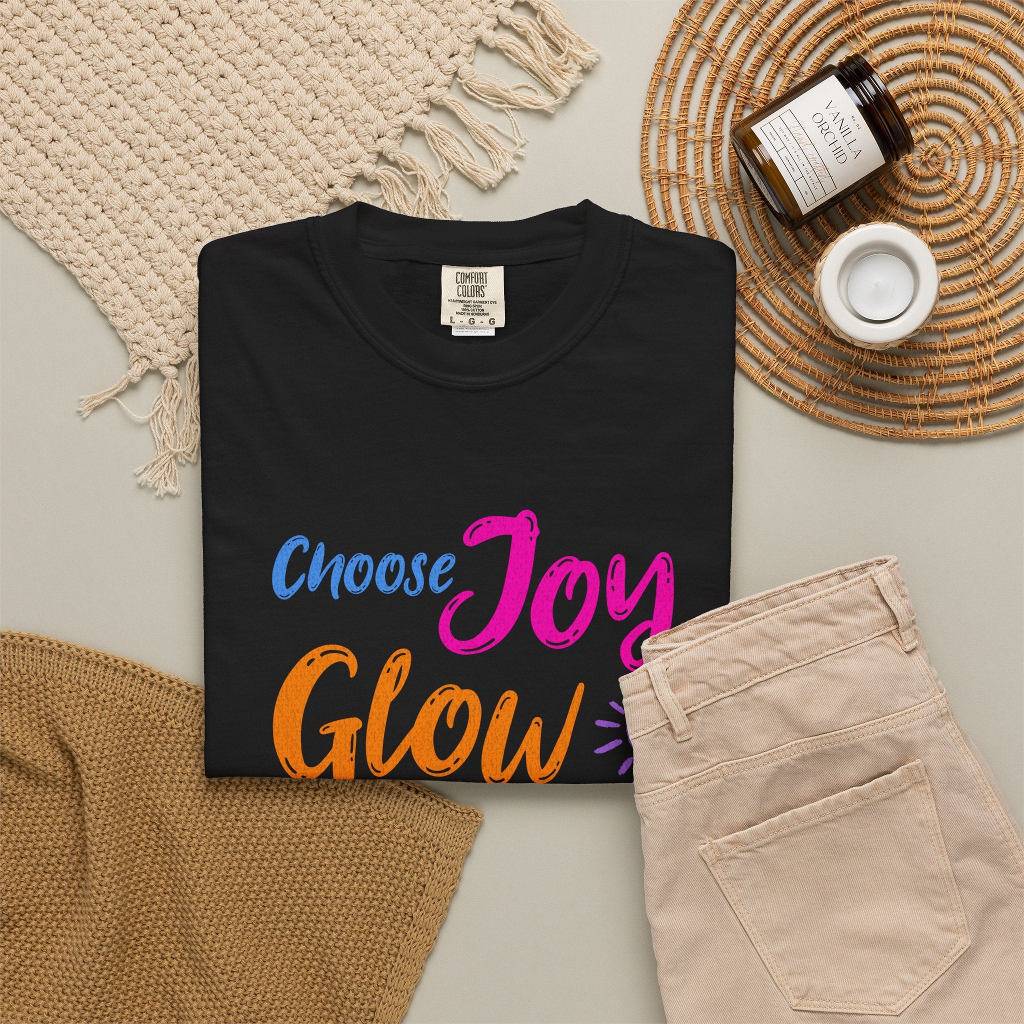 Textured Choose Joy Glow Spread Light Daily T-Shirt — Inspirational Positive Message Tee