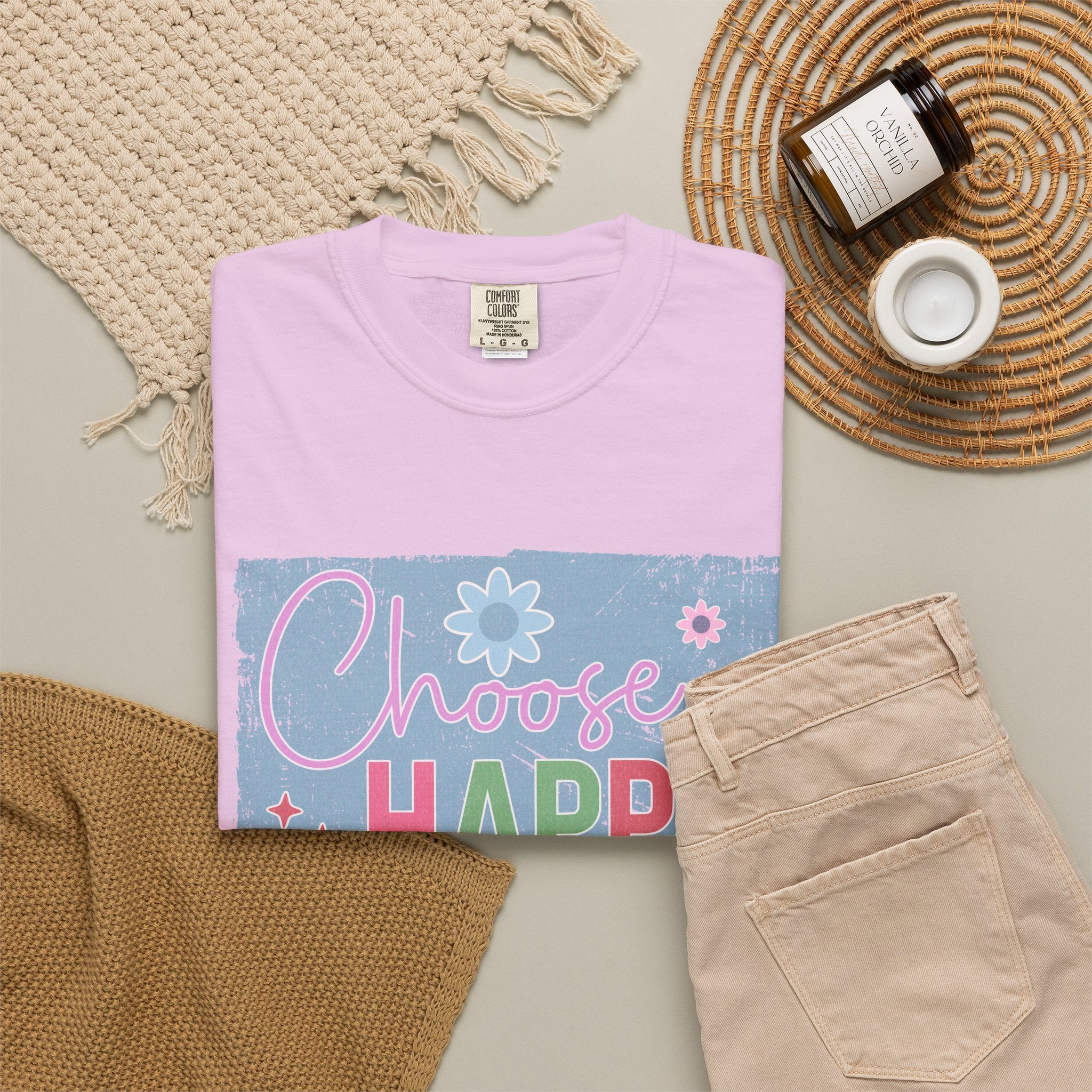 Choose HappyTextured T-Shirt — Positive Floral Graphic Tee