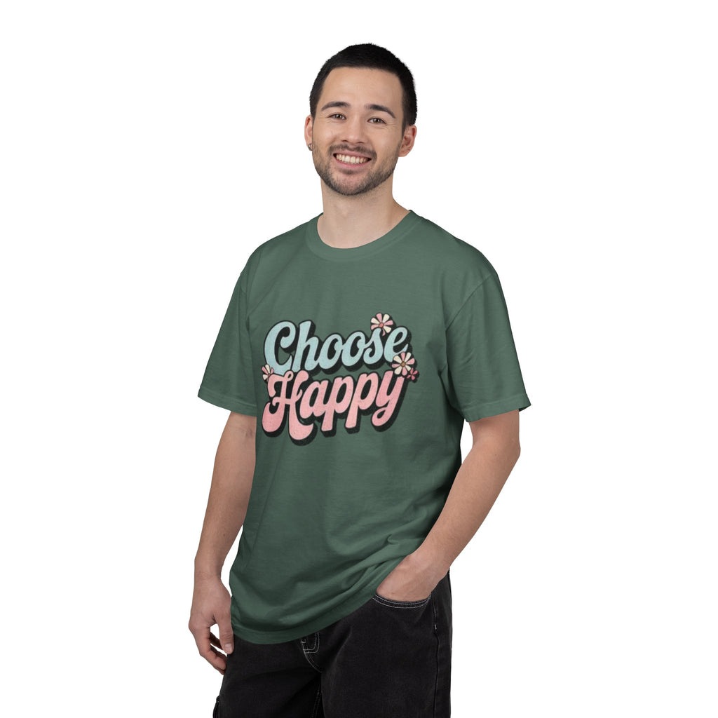Choose Happy retro script shirt | Textured Positive message tee, pastel floral design