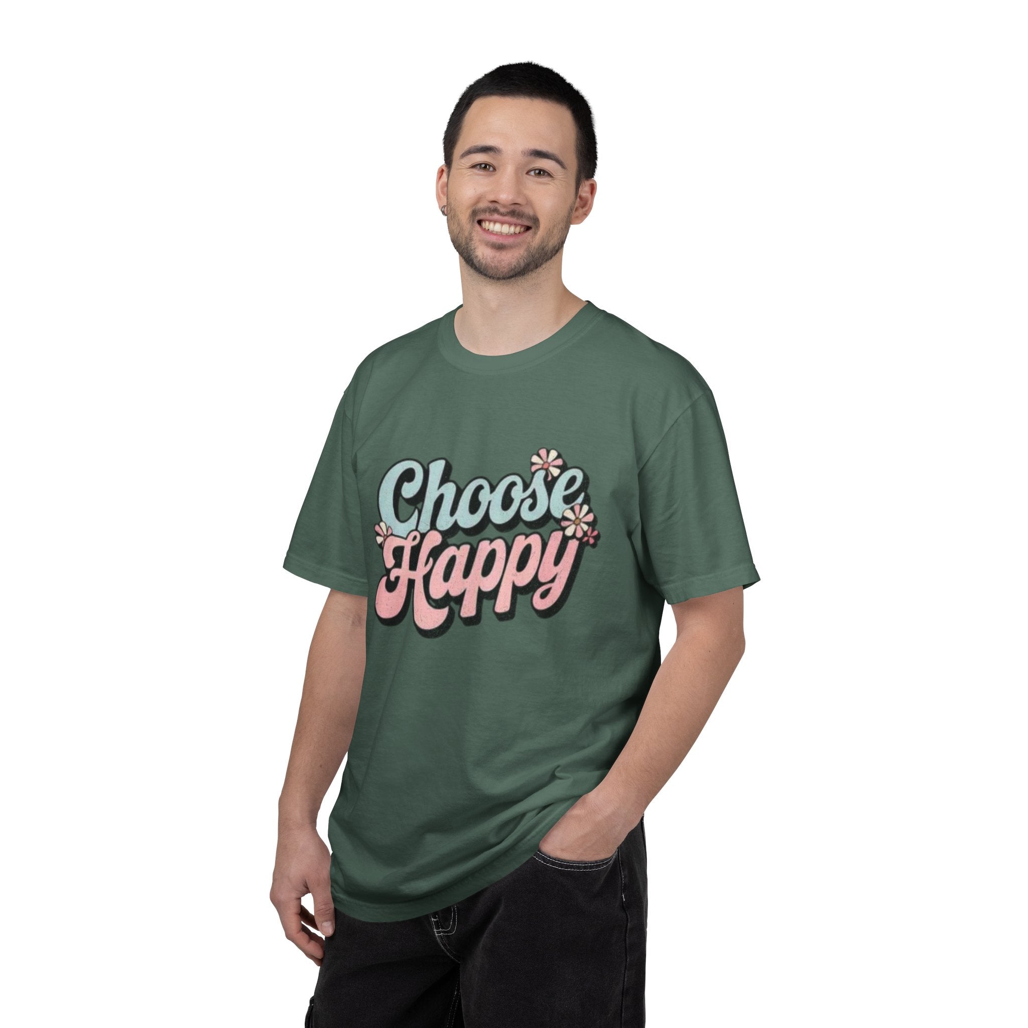 Choose Happy retro script shirt | Textured Positive message tee, pastel floral design