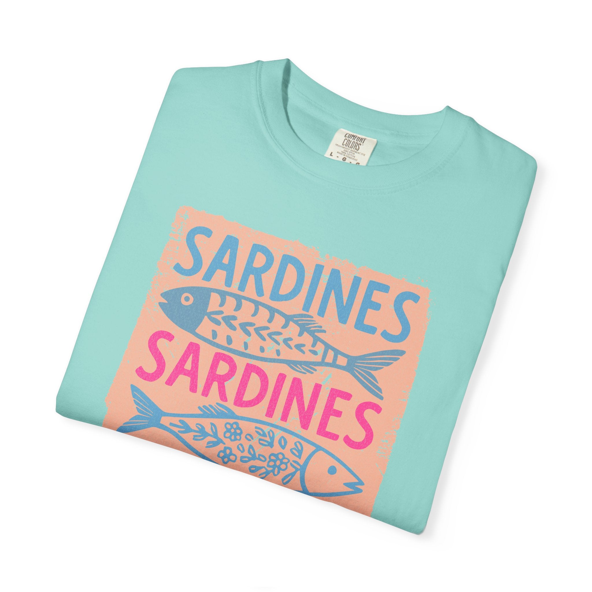 Sardines Textured Graphic T-Shirt — Retro Fish Print Tee