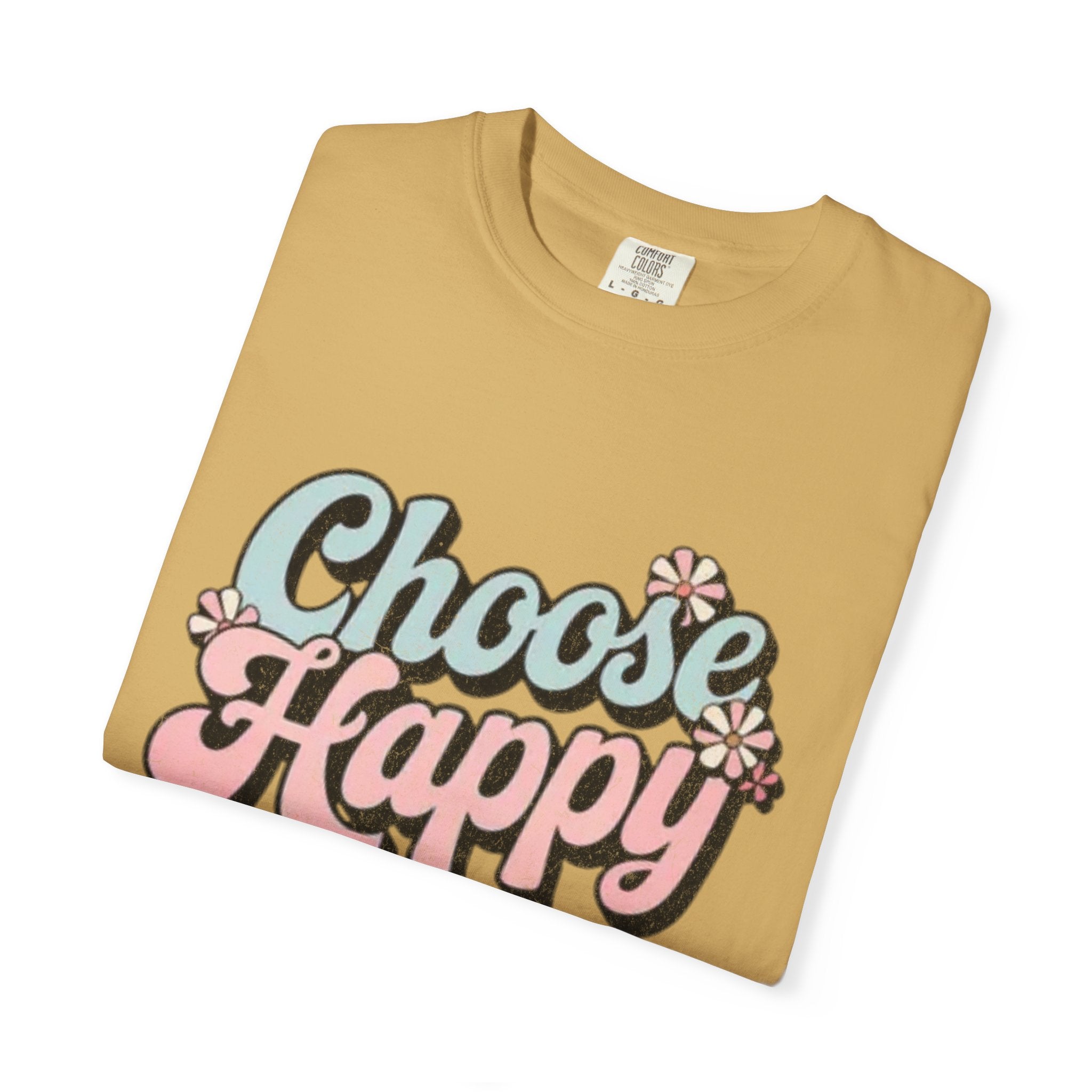 Choose Happy retro script shirt | Textured Positive message tee, pastel floral design