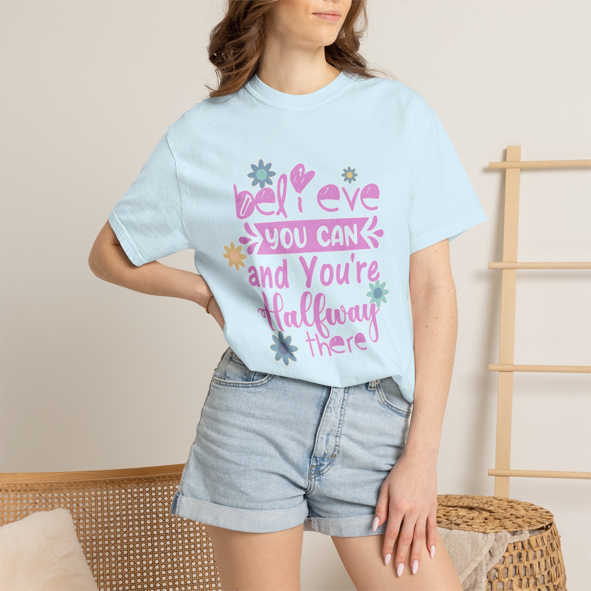 Textured Believe You Can T-Shirt — Inspirational Floral Motivational Tee