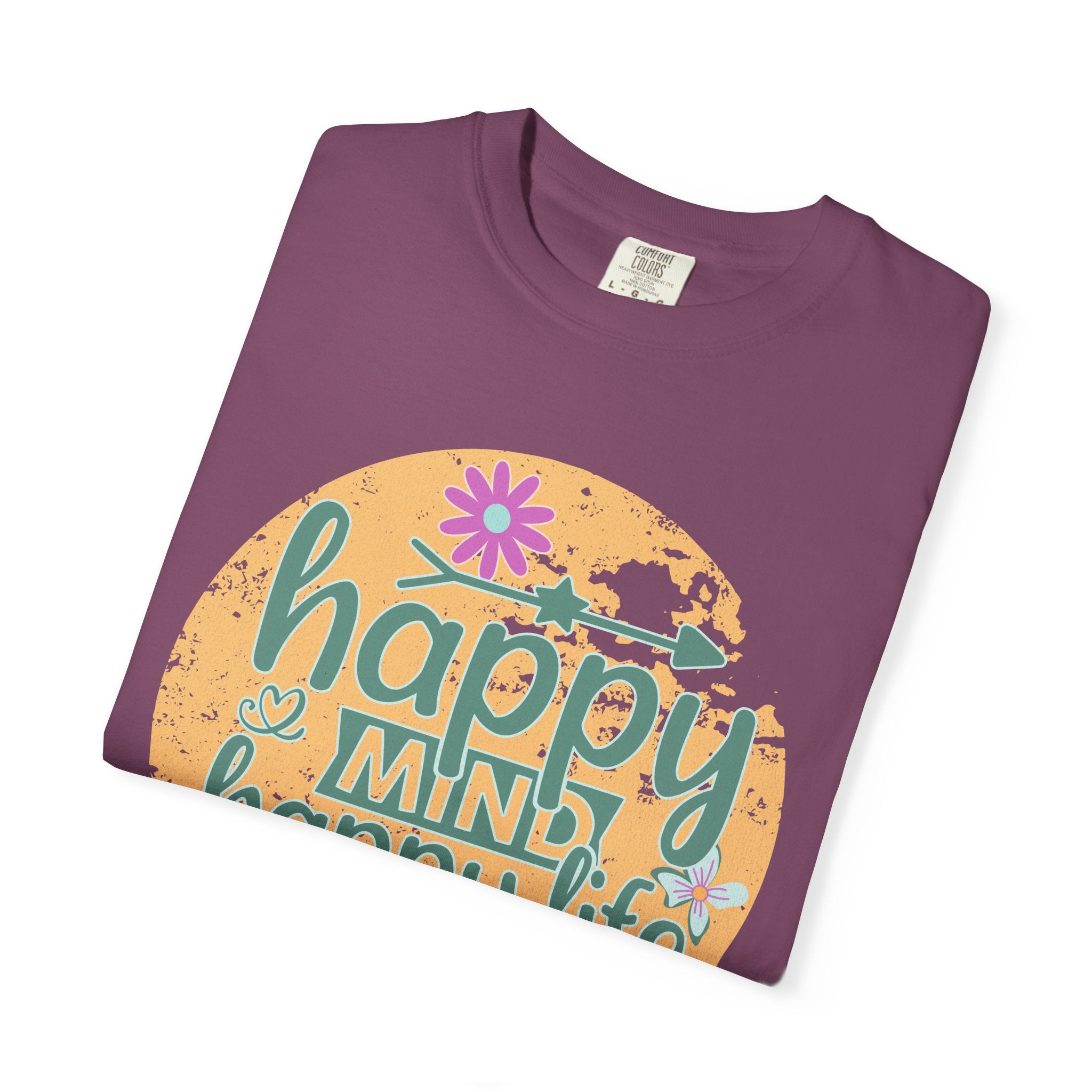 Happy Mind Happy Life Textured T-Shirt — Positive Vibes Floral Graphic Tee