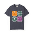 Motivational Badge T-Shirt — "Powered by Purpose / Strive / Journey / Freedom"
