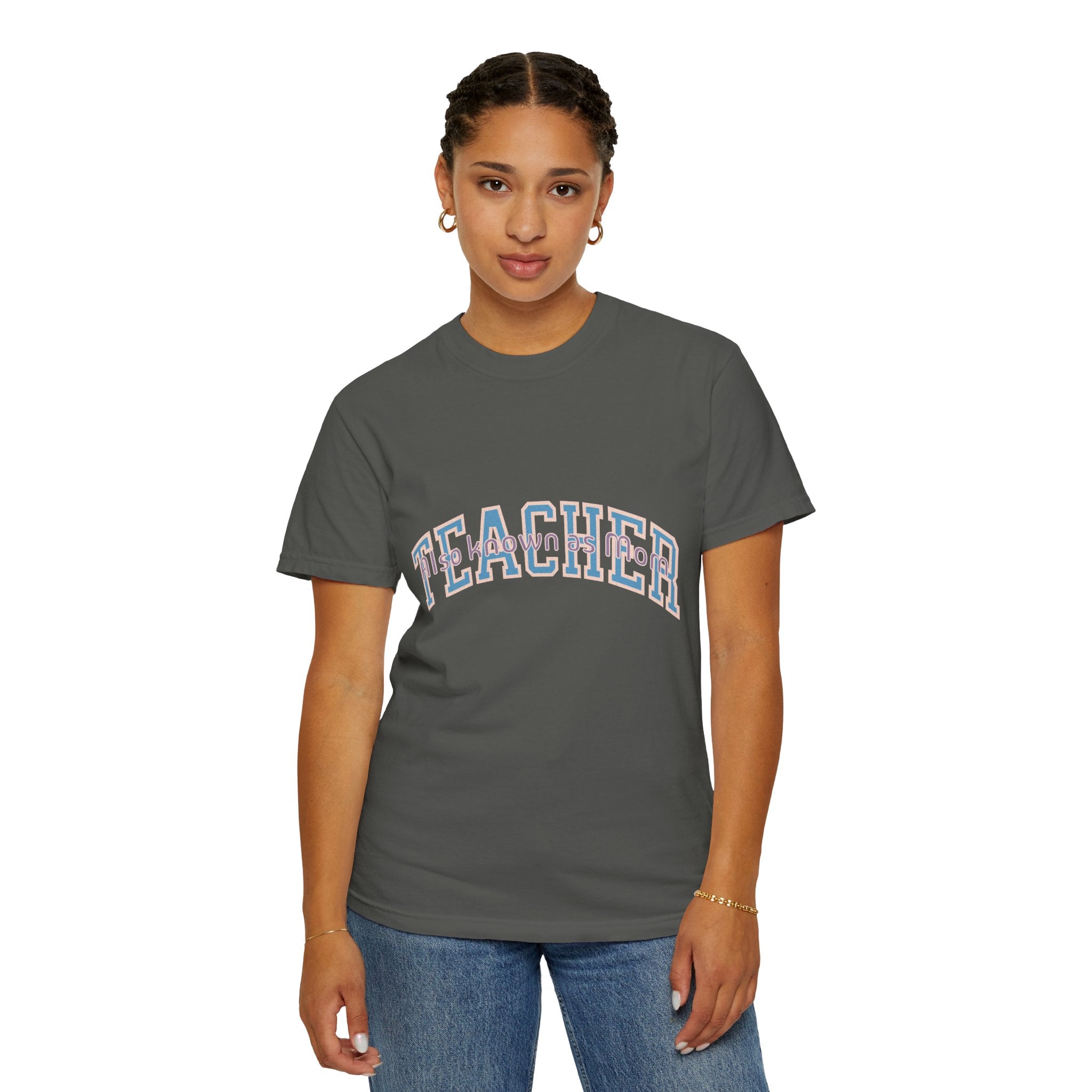Teacher Also Known As Mom T‑Shirt — Textured Retro School Staff Gift