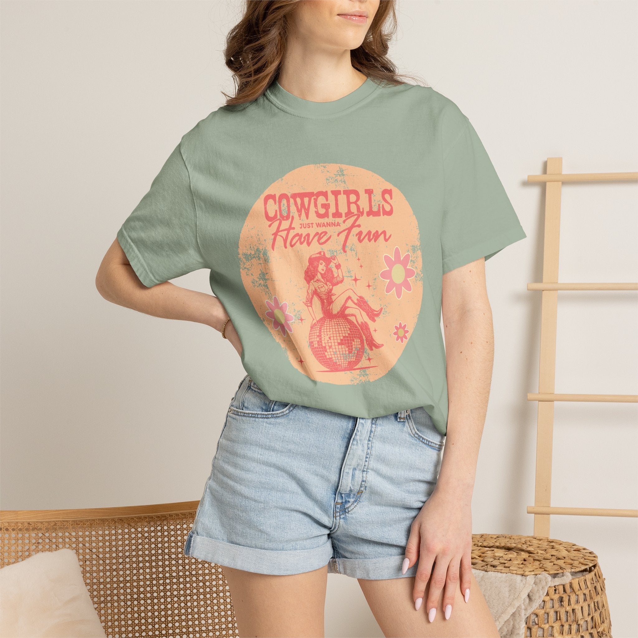 Cowgirls Just Wanna Have Fun Textured Retro Graphic T-Shirt