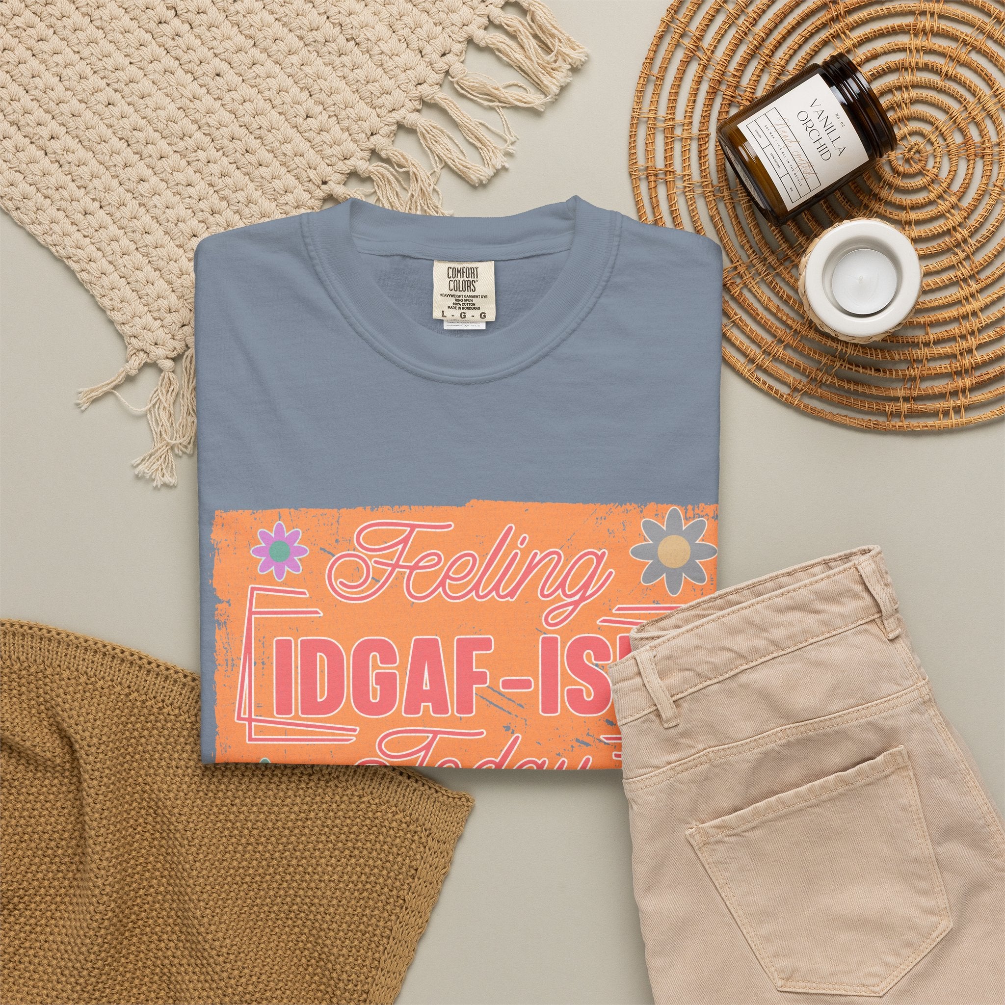 Textured IDGAF-ish Feeling T-Shirt — Retro Floral Graphic Tee